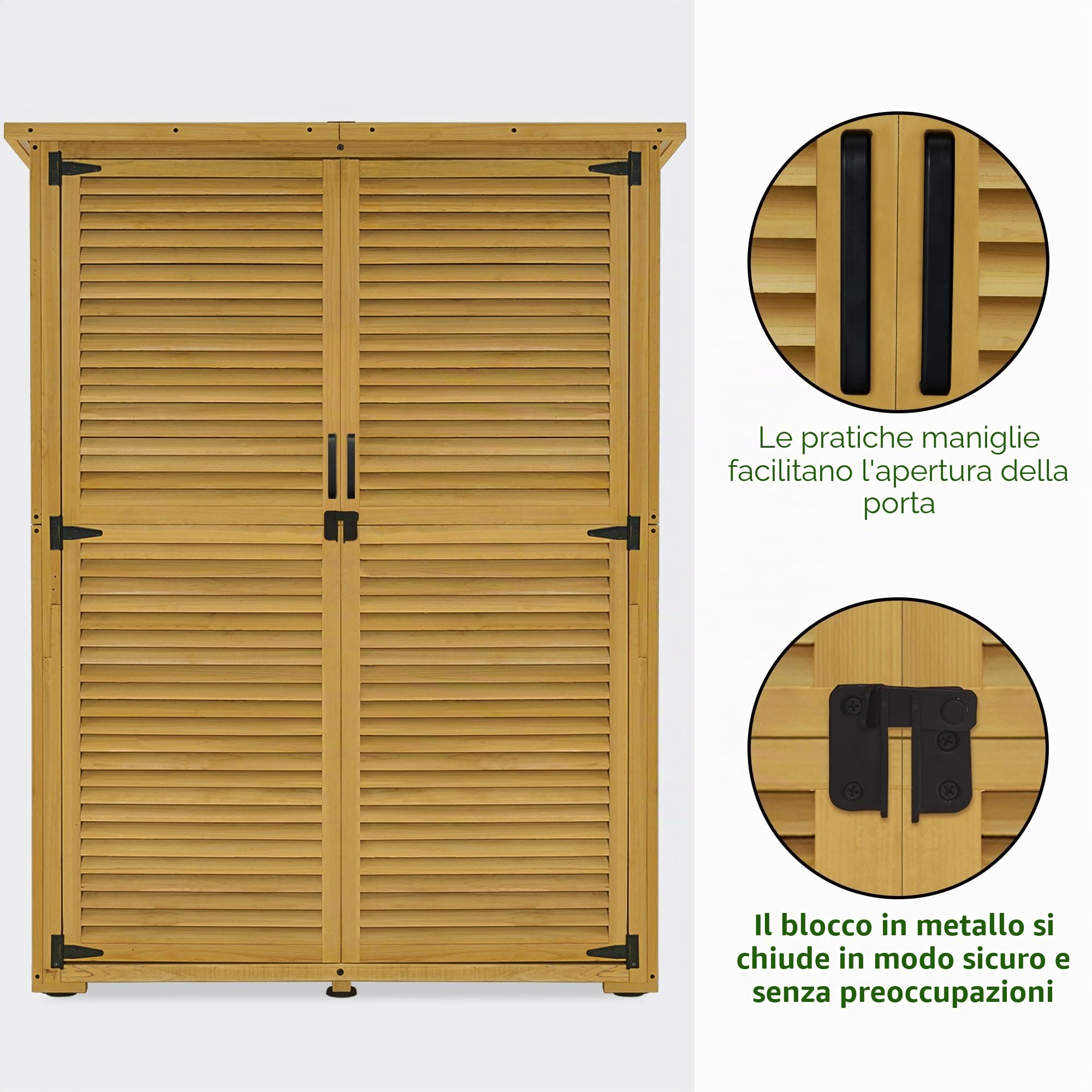 M MCombo armadio da giardino in legno, casetta da giardino piccola resistente alle intemperie, casetta per attrezzi da esterno, per area esterna balcone terrazza, 59×129×168 cm, 0901D-1 (natura)