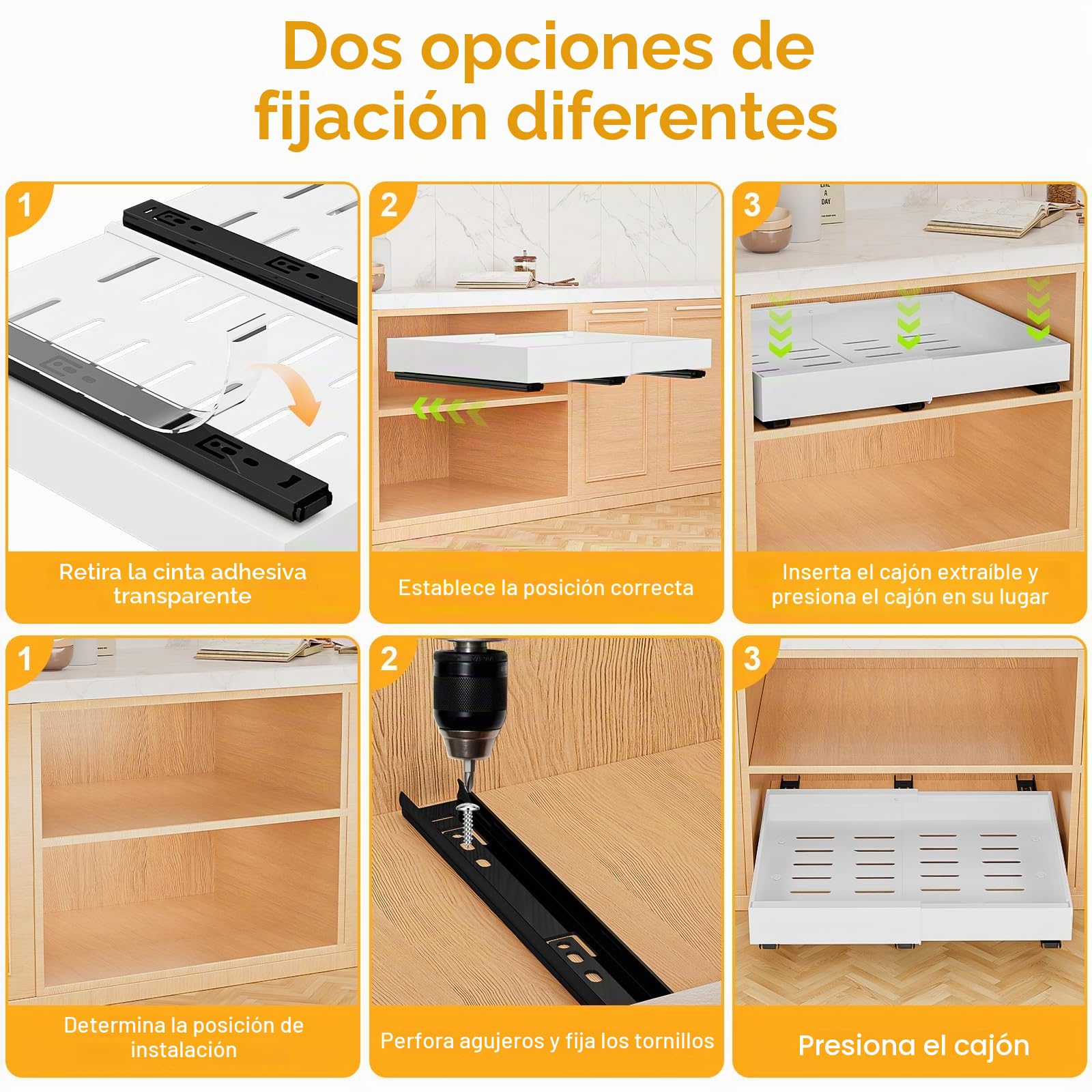 Cajón Telescópico 2 piezas Cajones Extraibles Para Cocina Bandeja Armario Cocina Cajón Deslizante Para Alacena Cajón de Cocina Extensible Desplegable Organizador de Cajones(52-32 x 42 x 7cm)