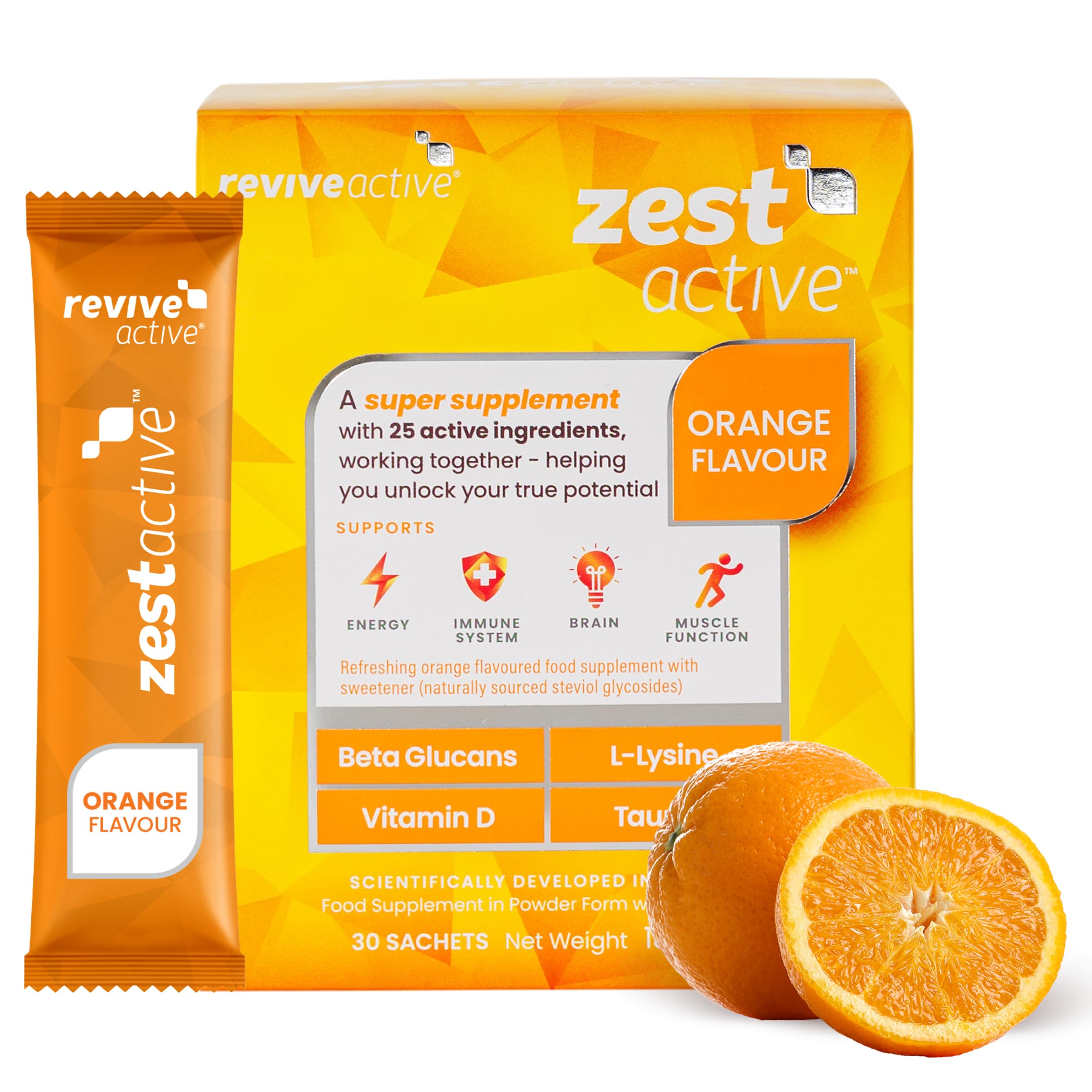 Revive Active Zest Active | 25 Active Ingredients in One Daily Sachet | 30 Day Supply | Supports Energy, Immune System, Brain & Muscle Function