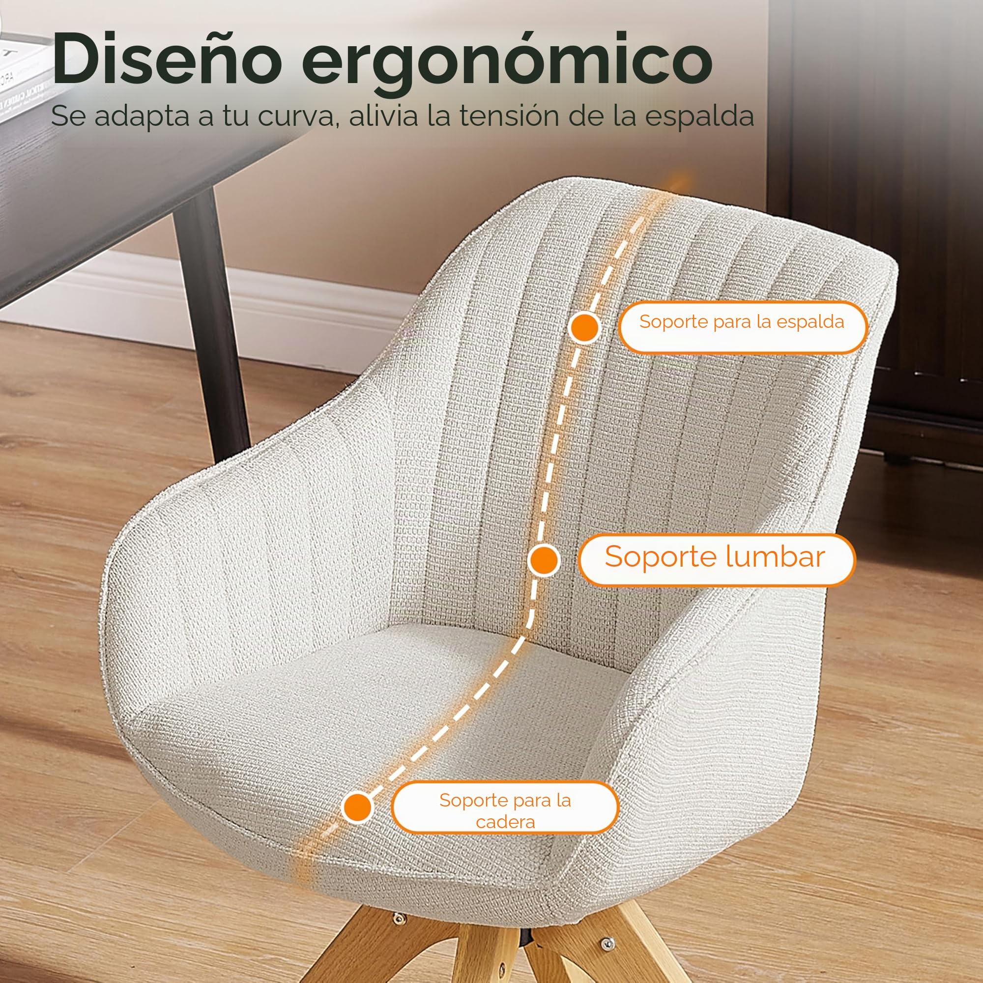 Zouron - Silla de Comedor con Patas de Madera, Silla giratoria, Silla de Cocina, Silla de salón con reposabrazos, Silla de Oficina en casa, Color Beige