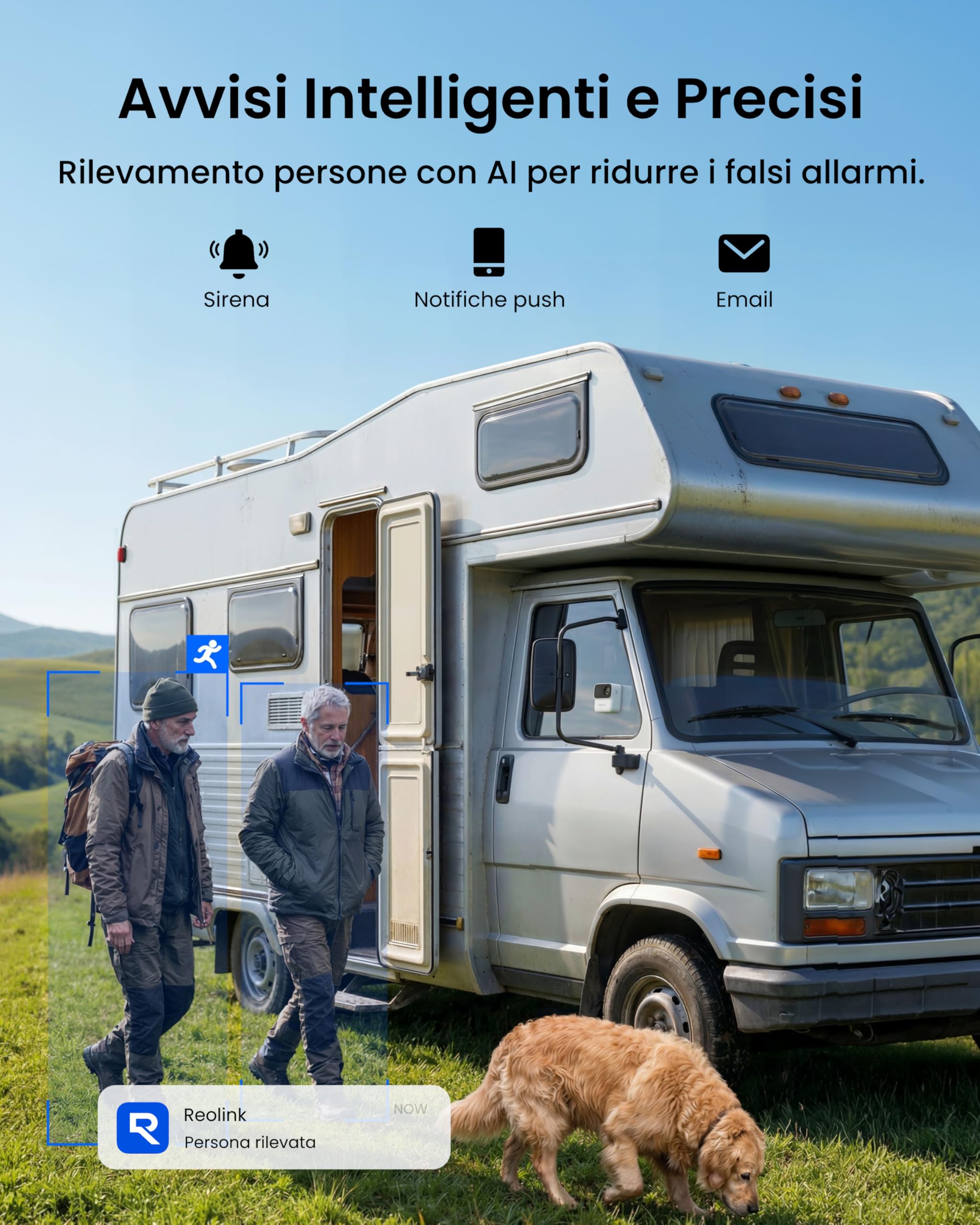 Reolink Telecamera di Sicurezza Magnetica Wireless, Wi-Fi Dual Band 2,4/5GHz, Rilevamento Persone con AI, Visione Notturna, Memoria Locale, Senza Abbonamento, Fino a 9 Mesi di Autonomia, Argus MagiCam