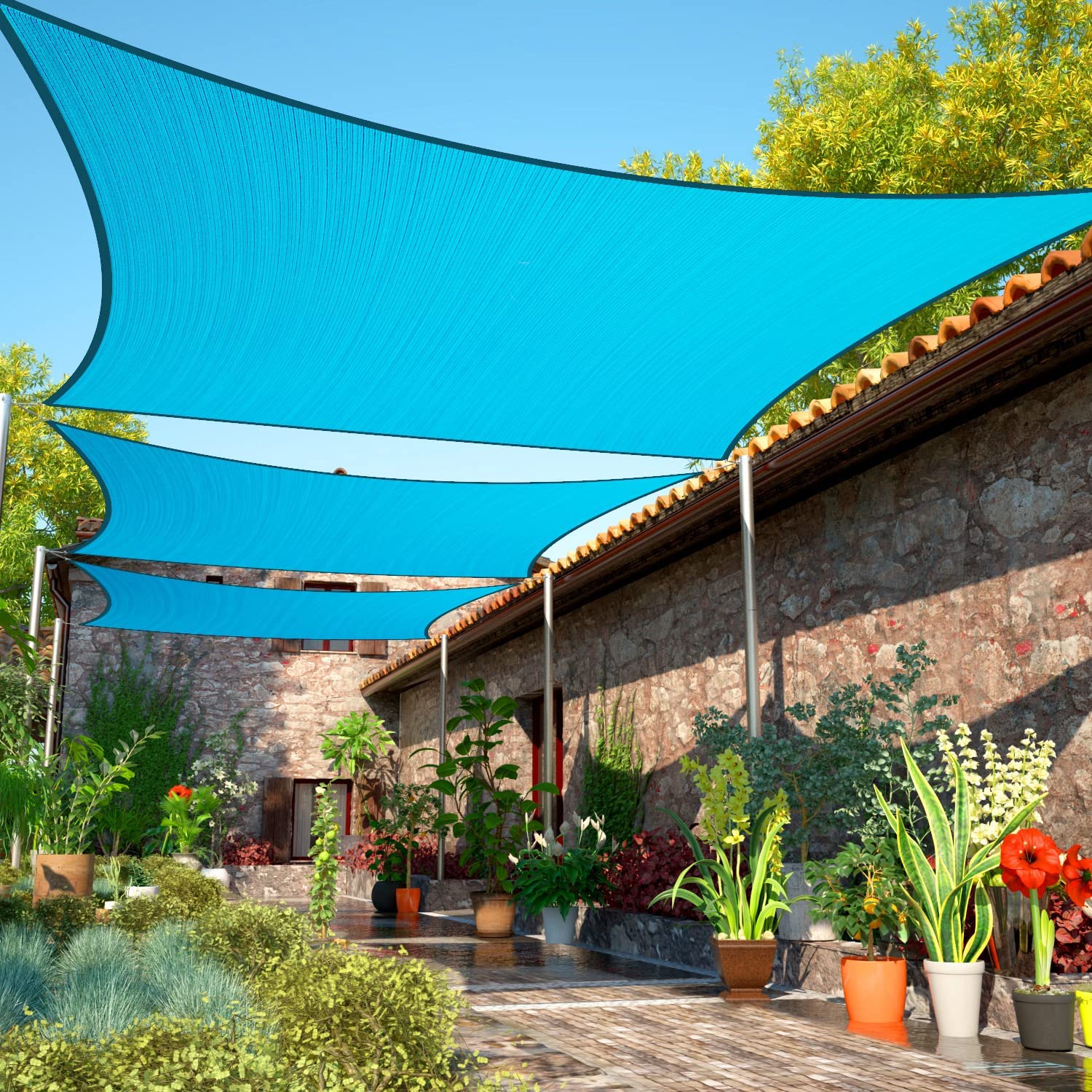 ShadeMart 6' x 17' Turquoise Sun Shade Sail Rectangle SMTAPR1013 Canopy Fabric Cloth Screen, Water Permeable & UV Resistant, Heavy Duty, Carport Patio Outdoor - We Customize Size