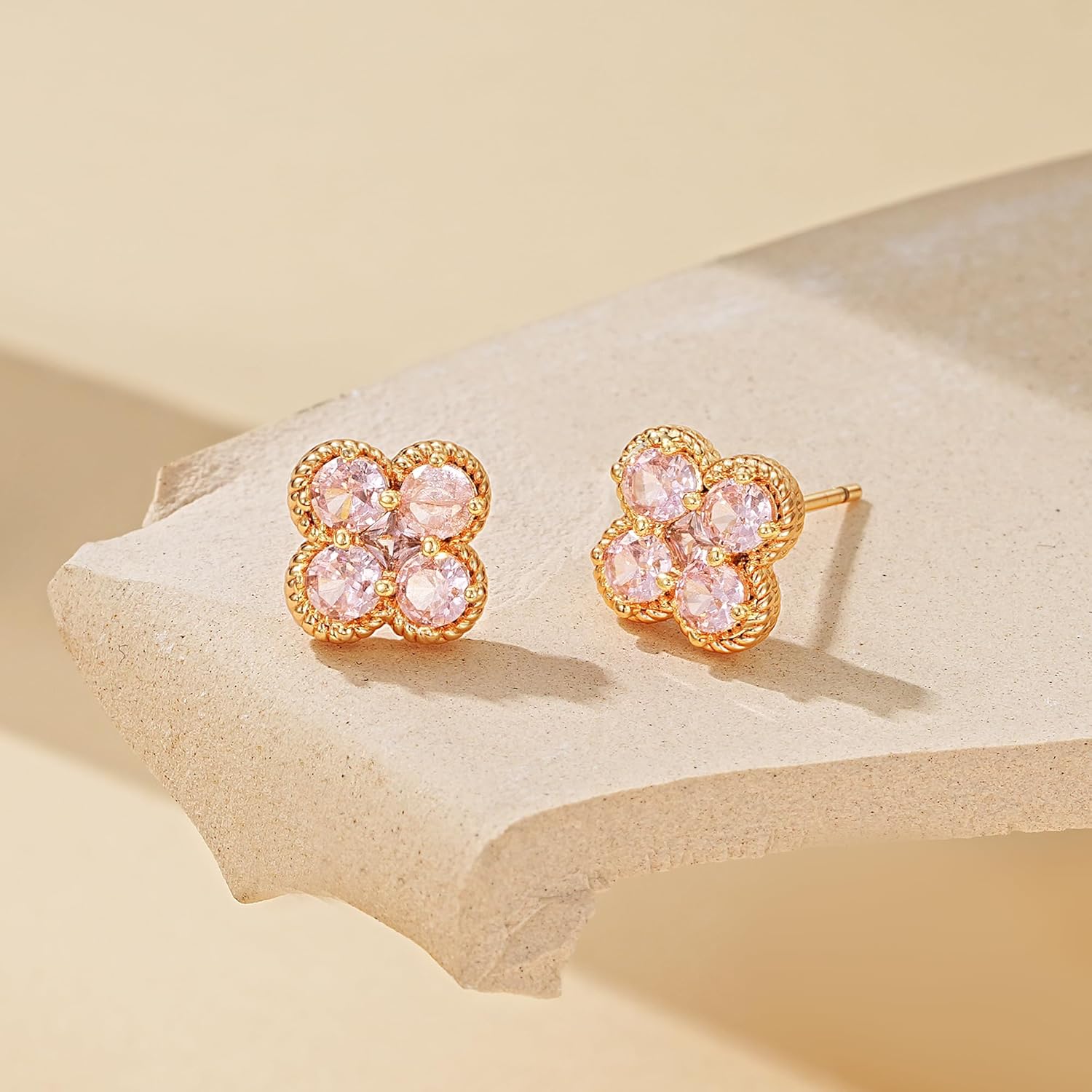 Clover Earrings for Women - 12 Month Birthstone Earrings 14k Gold Plated Four Leaf Clover Hypoallergenic Stud Lucky Jewelry Gift for Women - Image 5