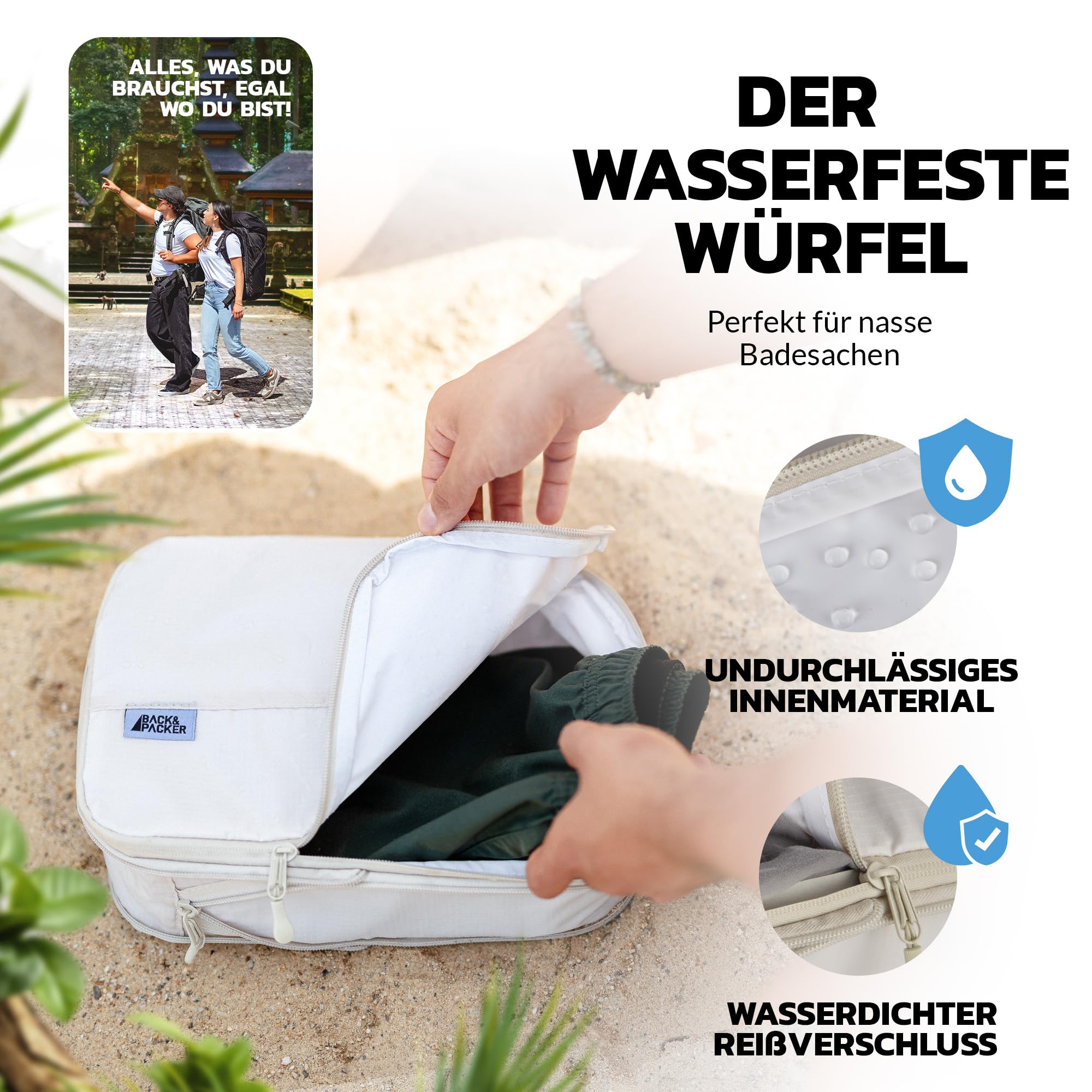 BACK&PACKER® Packing Cubes 4-częściowy zestaw toreb do pakowania z materiału pochodzącego z recyklingu - lekki organizer do plecaka i walizki - w zestawie kostki do pakowania na mokre pranie i worek
