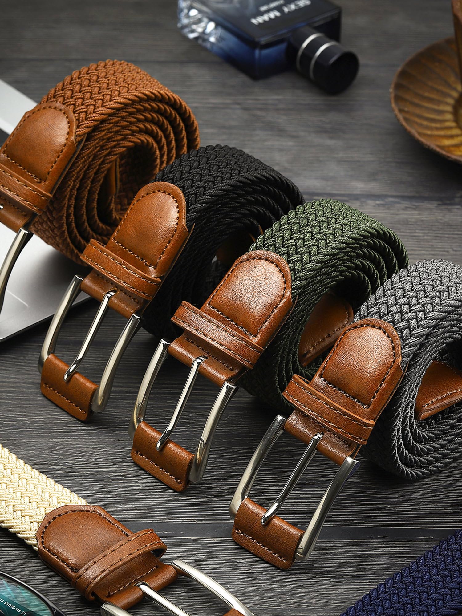 Chuarry Stretch-Gürtel für Herren, geflochtene, elastische Gürtel für Herren, gewebtes Nylon, Arbeitsgürtel für lässige Jeans, Golf, Hemden, Hosen, Shorts, 6 Farben, 6 Stück
