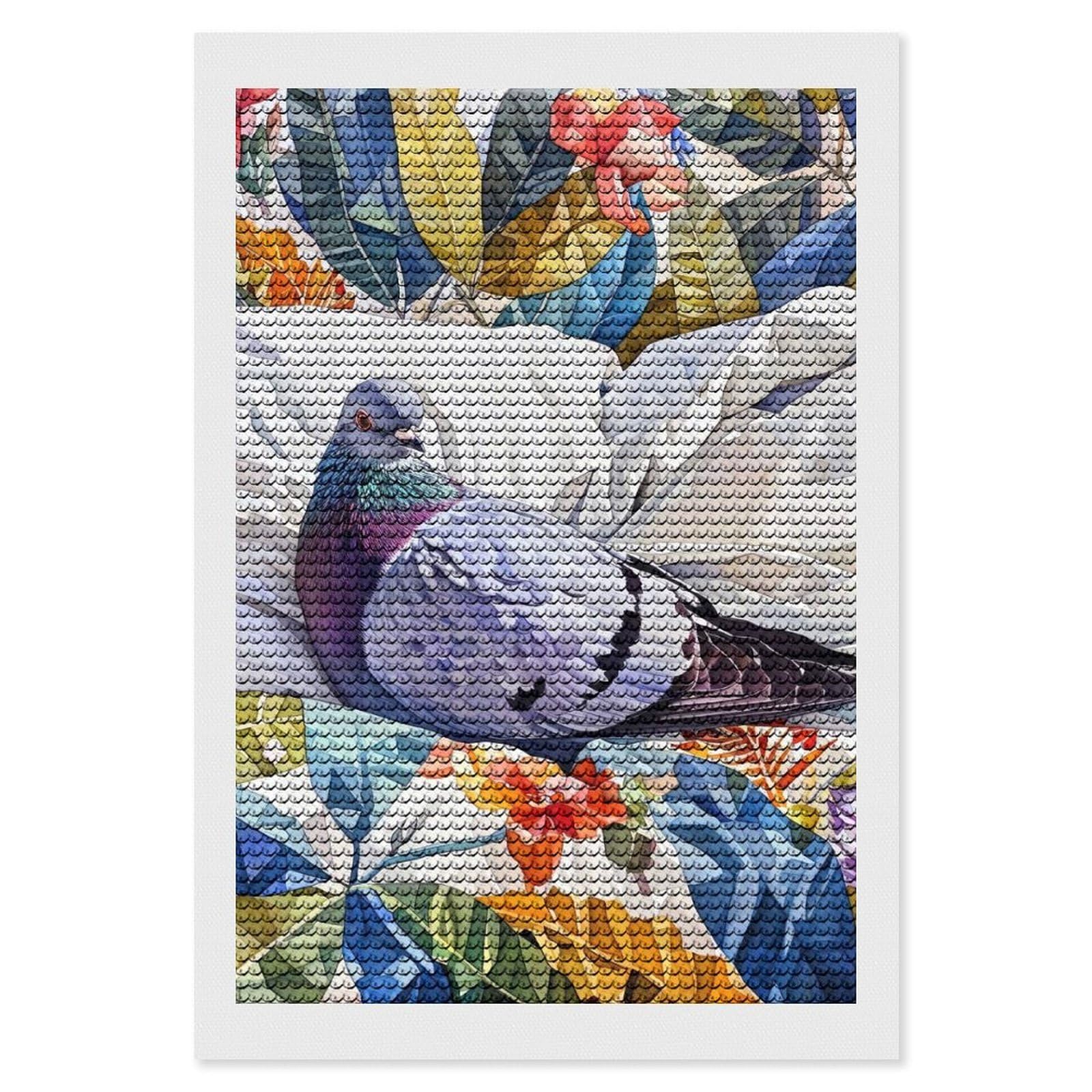 Junmoney Pigeon Illustration Art DIY Diamond Art Canvas Kit 8"x12", Adhesive Canvas, Easy to Enjoy, Farmhouse Decor, Festive Craft Gift
