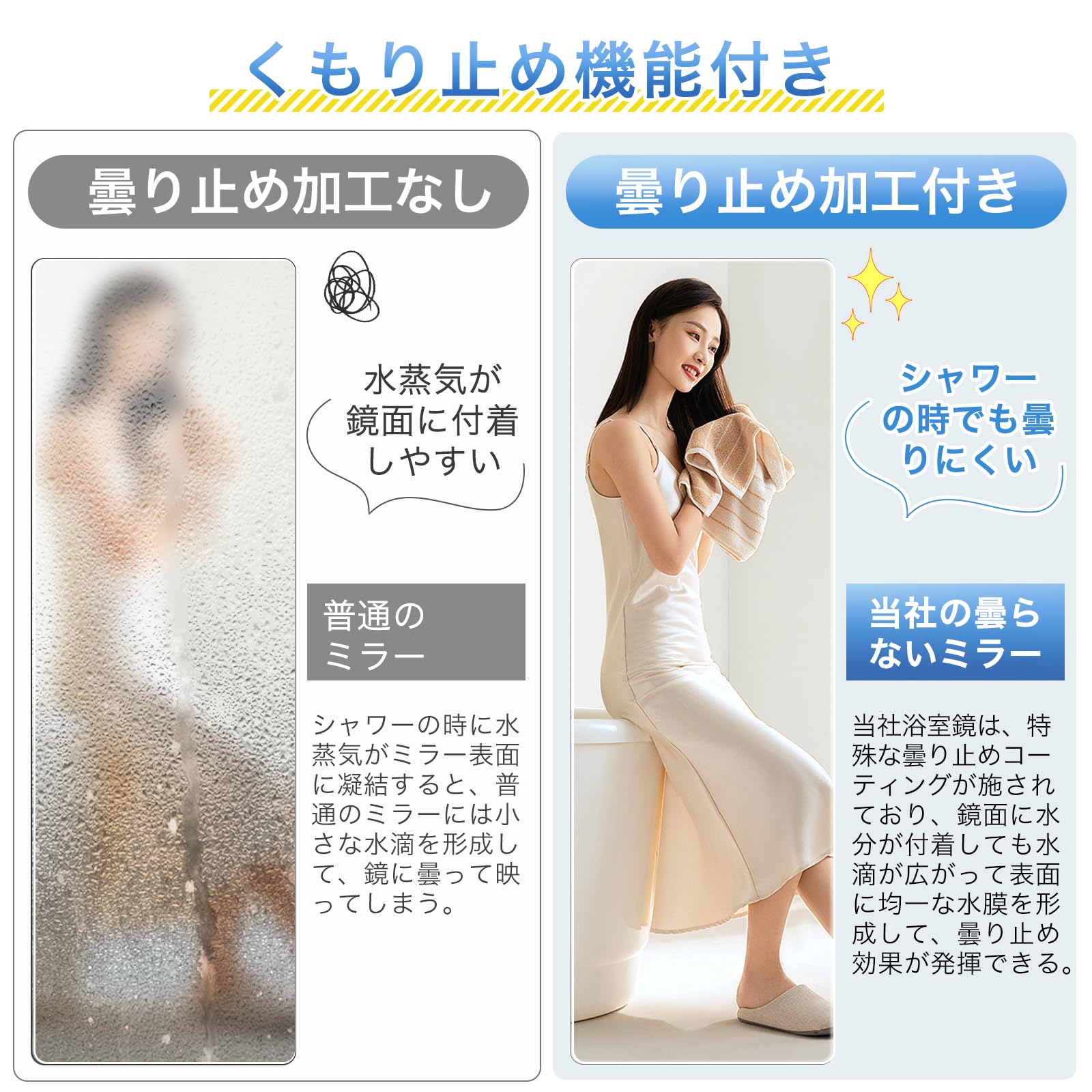 Amazon.co.jp: 【曇らない浴室鏡】Rebebe風呂鏡 鏡 マグネット 89x30cm