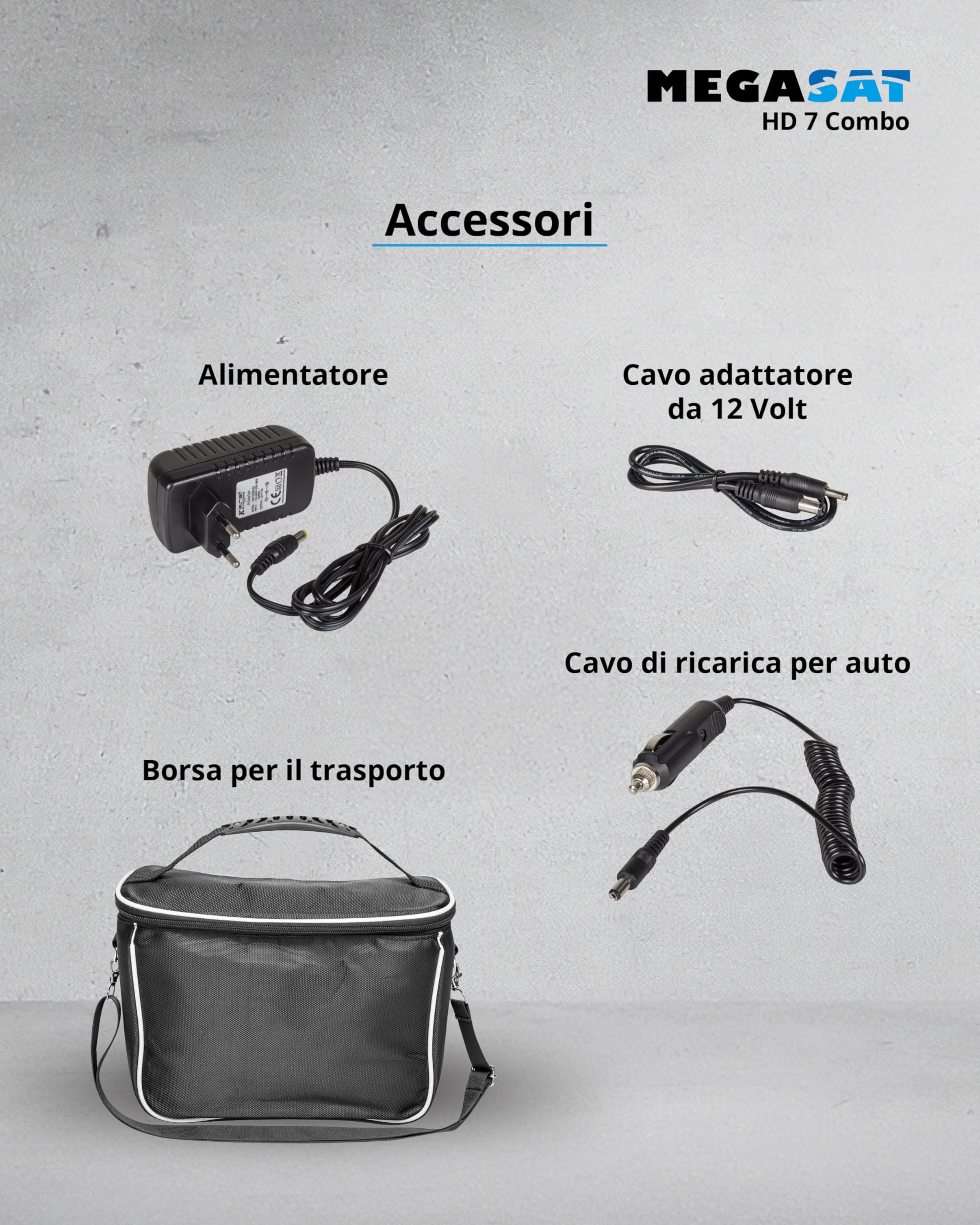 Megasat HD 7 Combo – Misuratore (per DVB-S, DVB-S2, DVB-T, DVB-T2, DVB-C, DAB+, Live-TV Bild, Unicable, display a colori da 8,9", batteria, lampada)