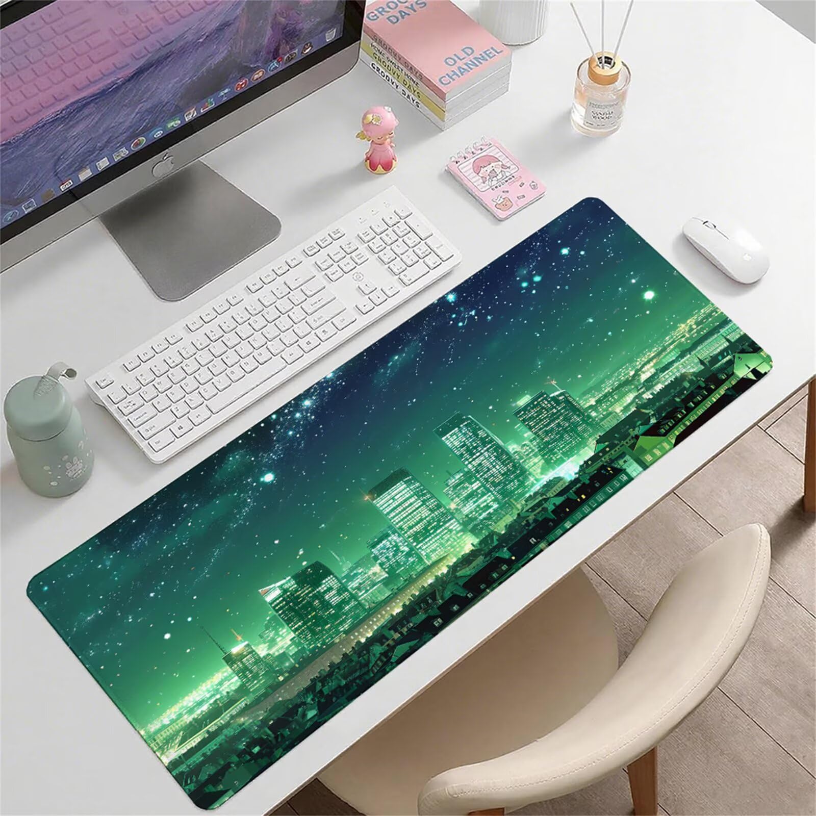 Zielona podkładka pod mysz XXL 1200 x 600 x 3 mm miasto pod ręką akcesoria biurowe antypoślizgowa gumowa podstawa i szyte krawędzie podkładka pod mysz dla graczy do dekoracji biura dekoracyjnego