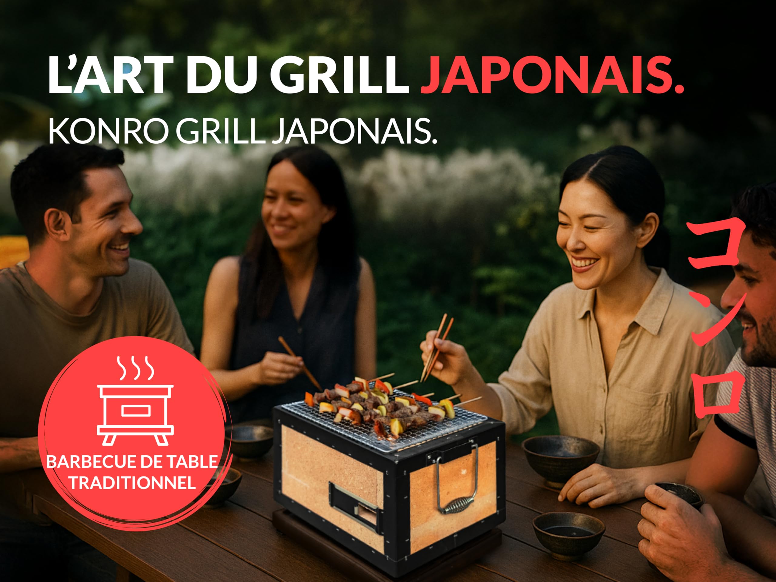 Konro Grill – Barbecue japonais traditionnel au charbon de bois en diatomite naturelle – Idéal pour Yakitori & Yakiniku – Grill de table compact – Fait main au Japon – Petit (31x23x20 cm)