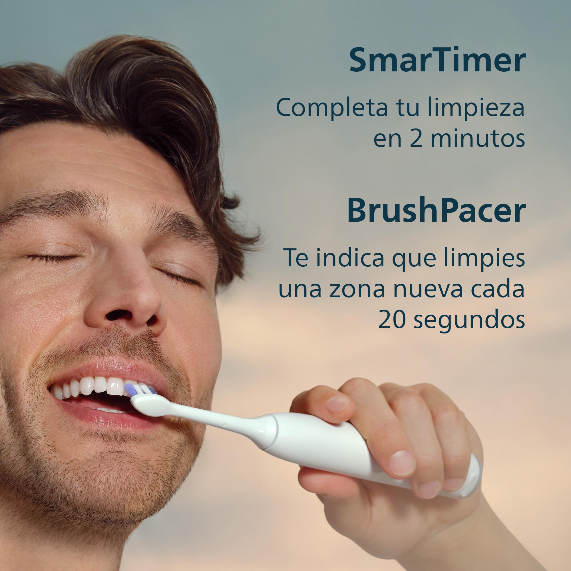 Philips Sonicare 6100 cepillo dental eléctrico, sónico con 2 modos de cepillado y 3 niveles de intensidad, EasyStart, estuche de viaje, blanco, HX7400/02 [Nueva Tecnología]