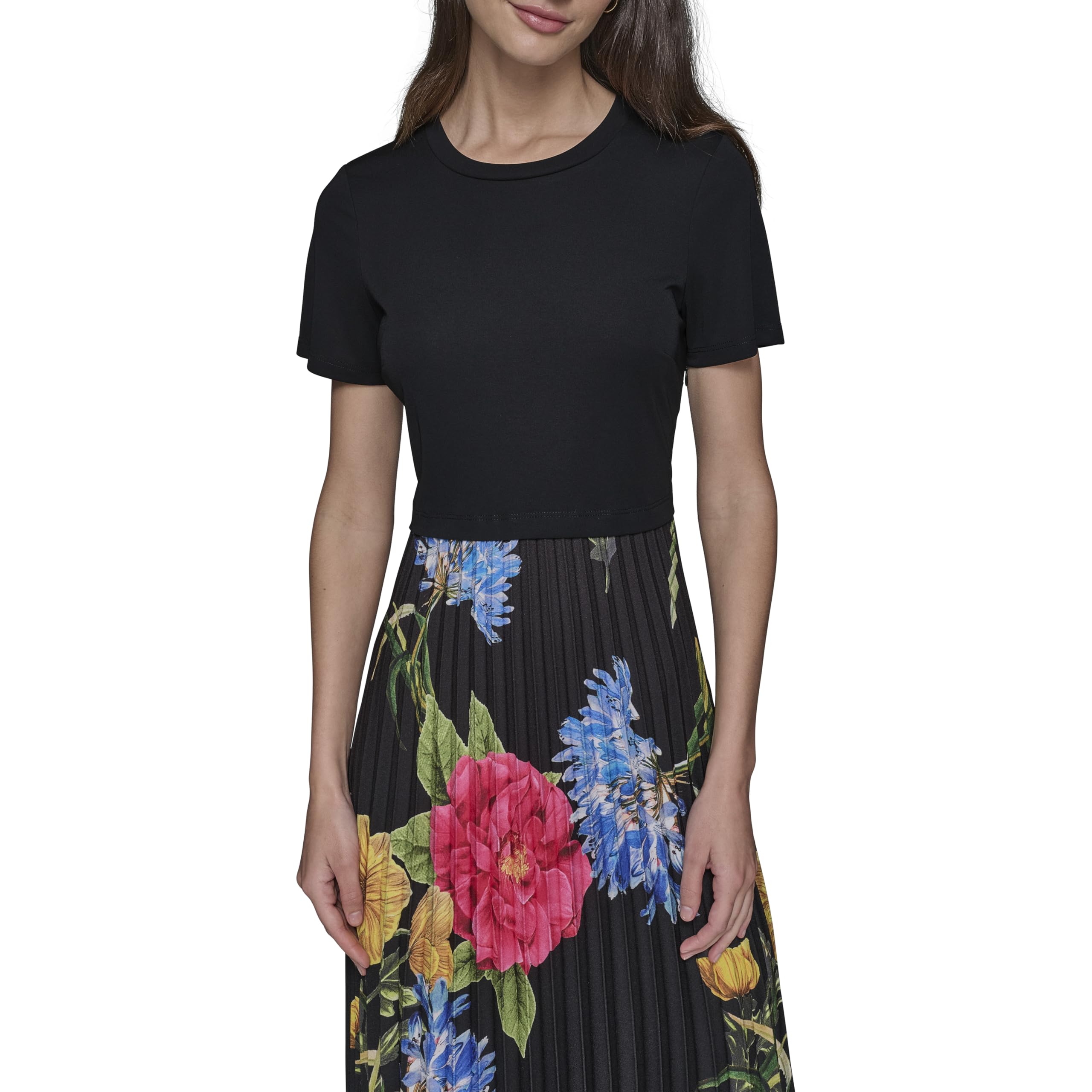 KARL LAGERFELD Women's Printed Pleated Satin Shirt Dress for Casual Elegant Wear Premium Quality 