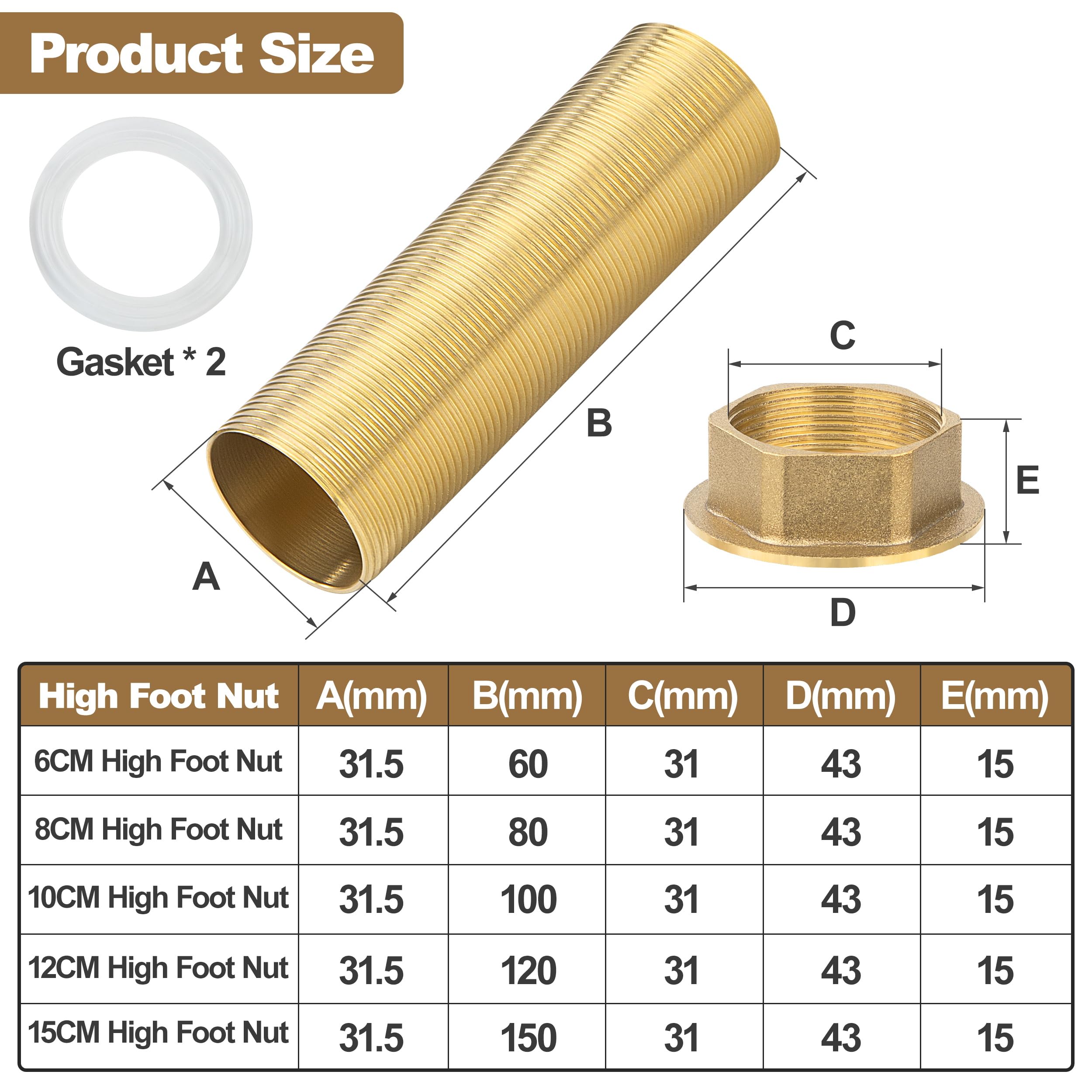 Kit di Prolunghe Filettate Rubinetto in Ottone, Estensione 60mm x M32 con Dado e Guarnizioni per Miscelatore Cucina & Lavabo, Riparazione e Fissaggio