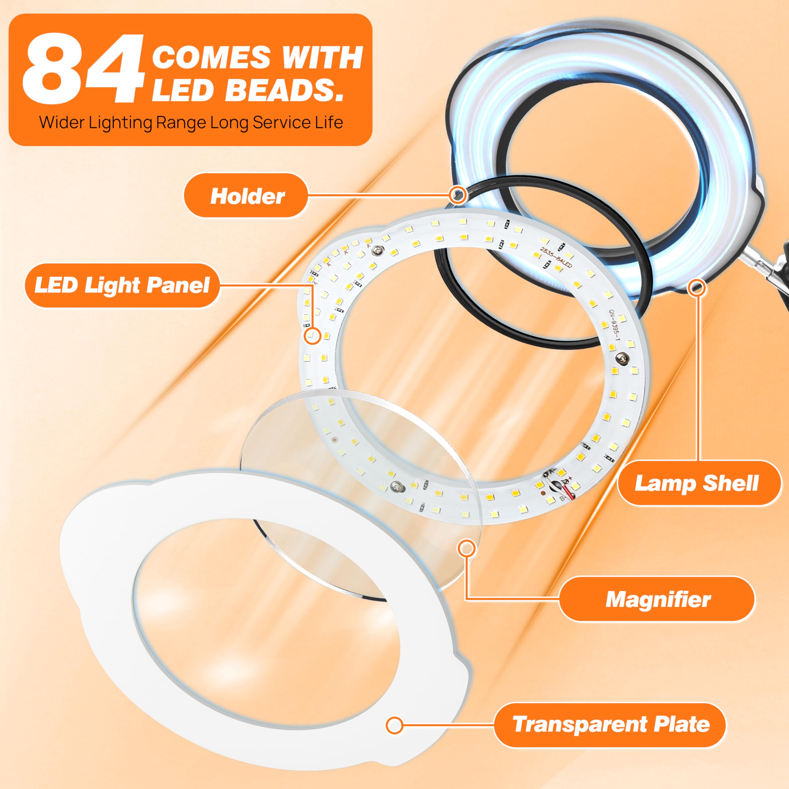 Lupa cuadrada de 10 x con luz y soporte, lámpara de lupa de vidrio real, 5 modos de color regulable