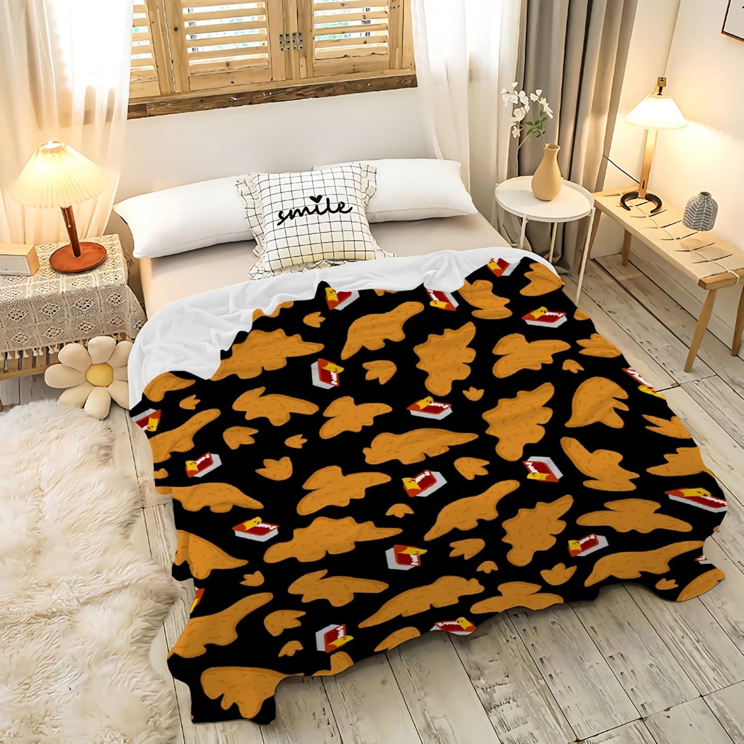Dino Chicken Nugget Blanket Gifts for Girls Boys - Super Soft Chicken Nugget Flannel Fleece Blanket, Lightweight Microfiber Cozy Plush for Couch, 80x60 in for Adults
