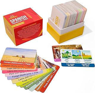 Spanish Flash Cards for Adults, Kids - Spanish Vocabulary Flashcards with Pictures, English Meaning, Spanish Pronunciation - 276 Cards, 720 Words, 47 Categories - Alphabet Chart for Beginners