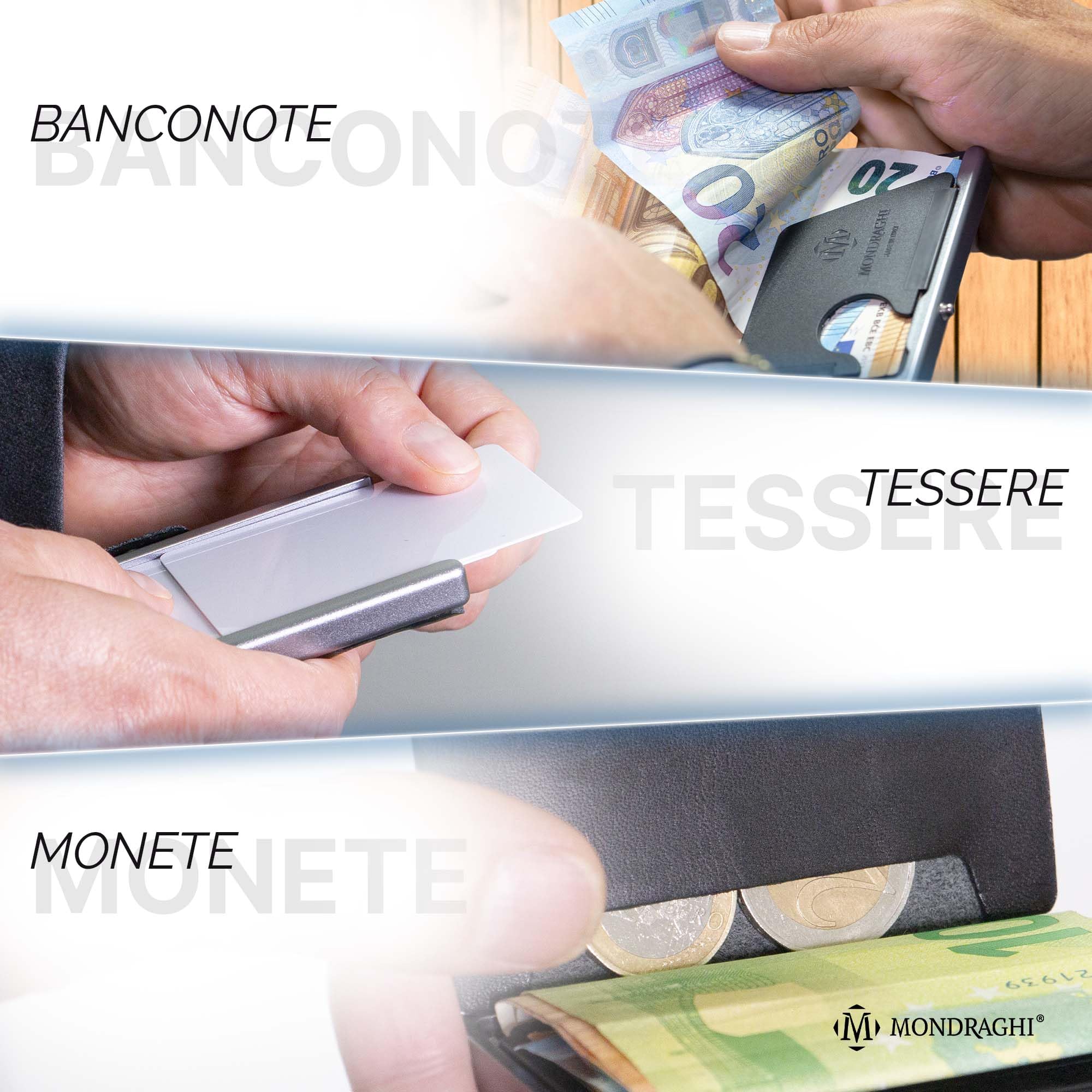 MONDRAGHI® - Mini Portafoglio Ultraleggero, Slim - Porta Carte di Credito Tessere Monete e Tag - Vera Pelle Piccolo e Tascabile - EVOLUTION (Brown)