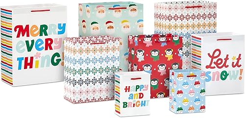 Hallmark Surtido de bolsas de regalo de Navidad (8 bolsas: 2 pequeñas 5", 3 medianas 8", 3 grandes 11") rosa, verde menta, rojo, azul, amarillo, disponible en Yaxa Colombia