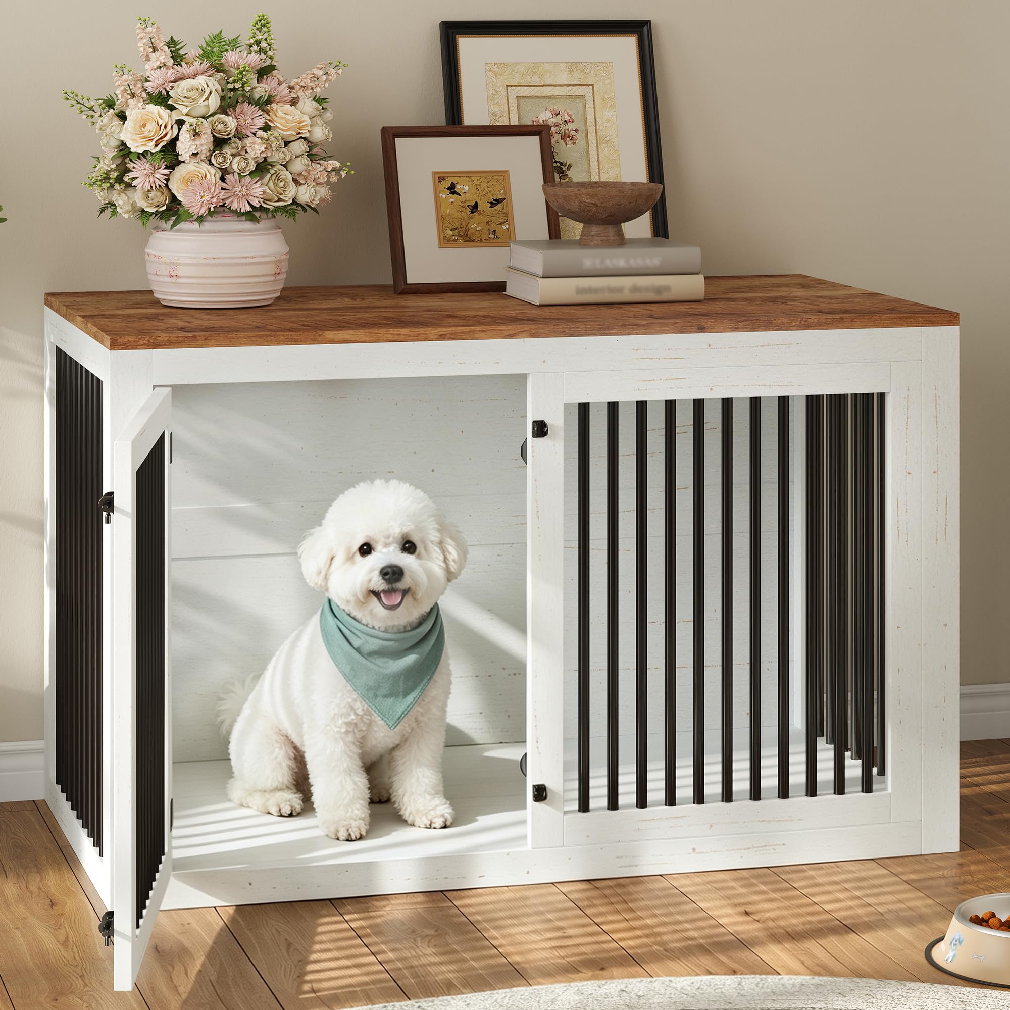 AMERLIFE Dog Crate Furniture for Medium/Large Dogs with Storage and Divider
