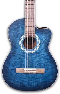 Lindo LDG-960CEQ Electro-Acoustic Classical Guitar with Canvas Carry Case - Picasso Blue