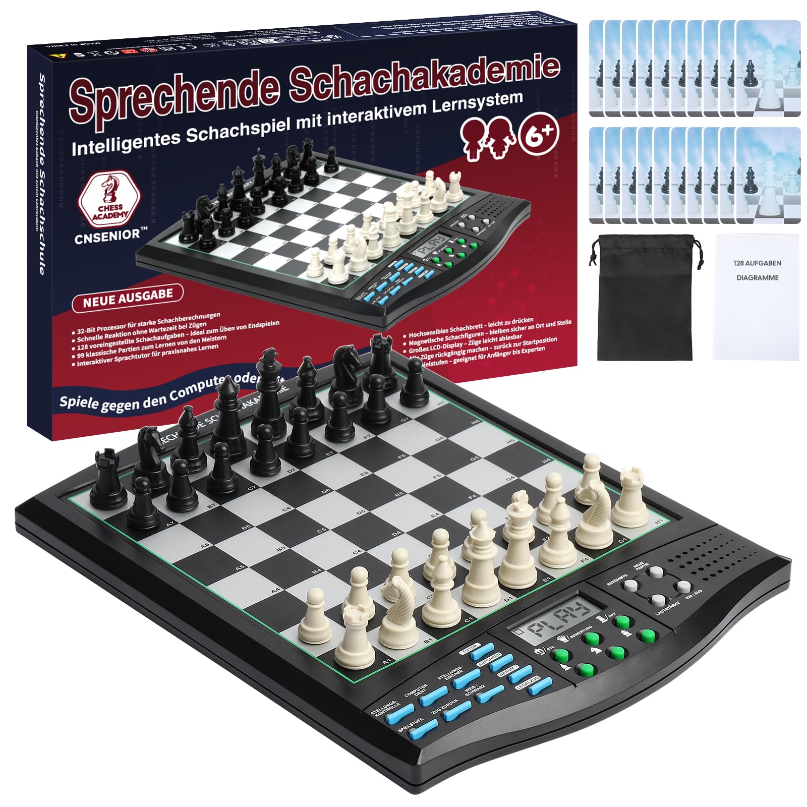 Elektronischer Schachcomputer mit Sprachtrainer & KI – Magnetisches Schachbrett mit Interaktivem Lernsystem – Für Anfänger, Fortgeschrittene, Kinder & Erwachsene (Deutsch)