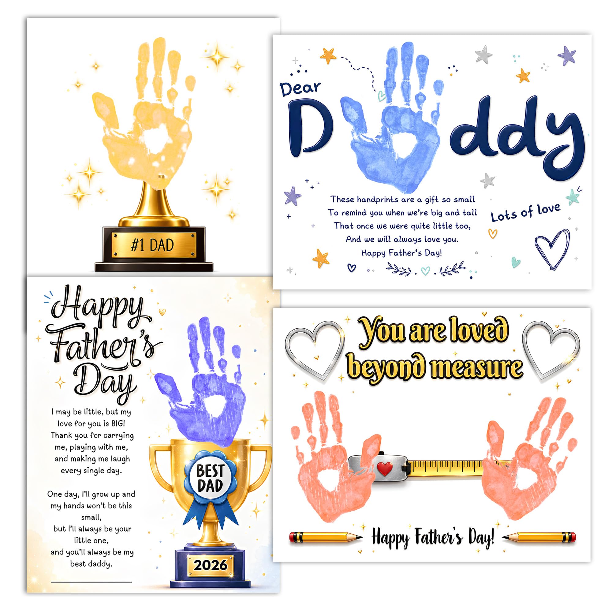 Fathers Days Crafts from Kids - Custom Handprint Set 4, Personalized Best Dad Ever Handprint Kit Family Handprint Craft Keepsake Personalized Fathers Day Dads Gifts from Kids Daughter Son for New Dad
