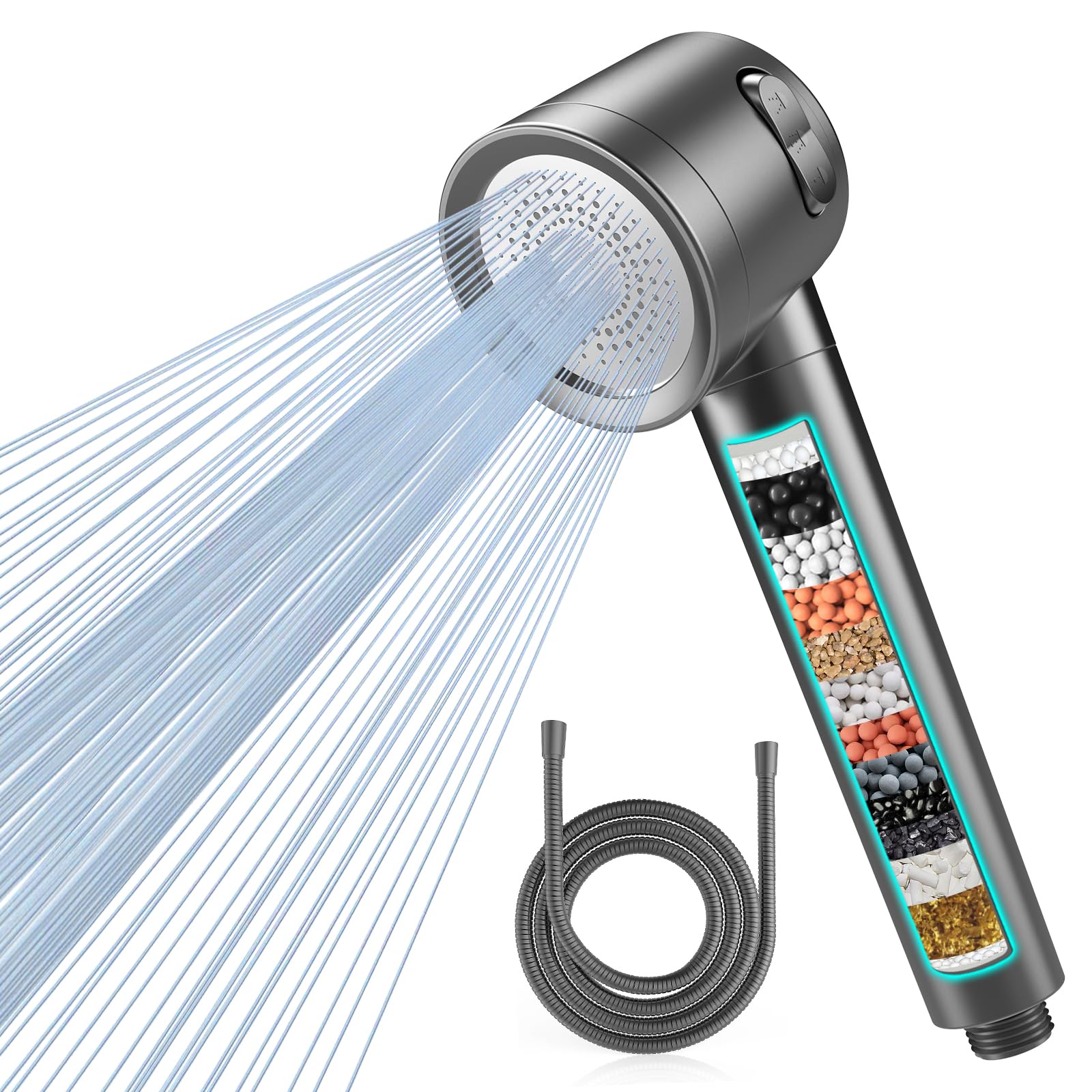 MEKO Hard Water Filter Shower Head with 3 Modes, 15 Layers Filtration Water Saving High Pressure Shower Heads and 1.5m Hose, Massage Shower Filter for Residual Chlorine Remove
