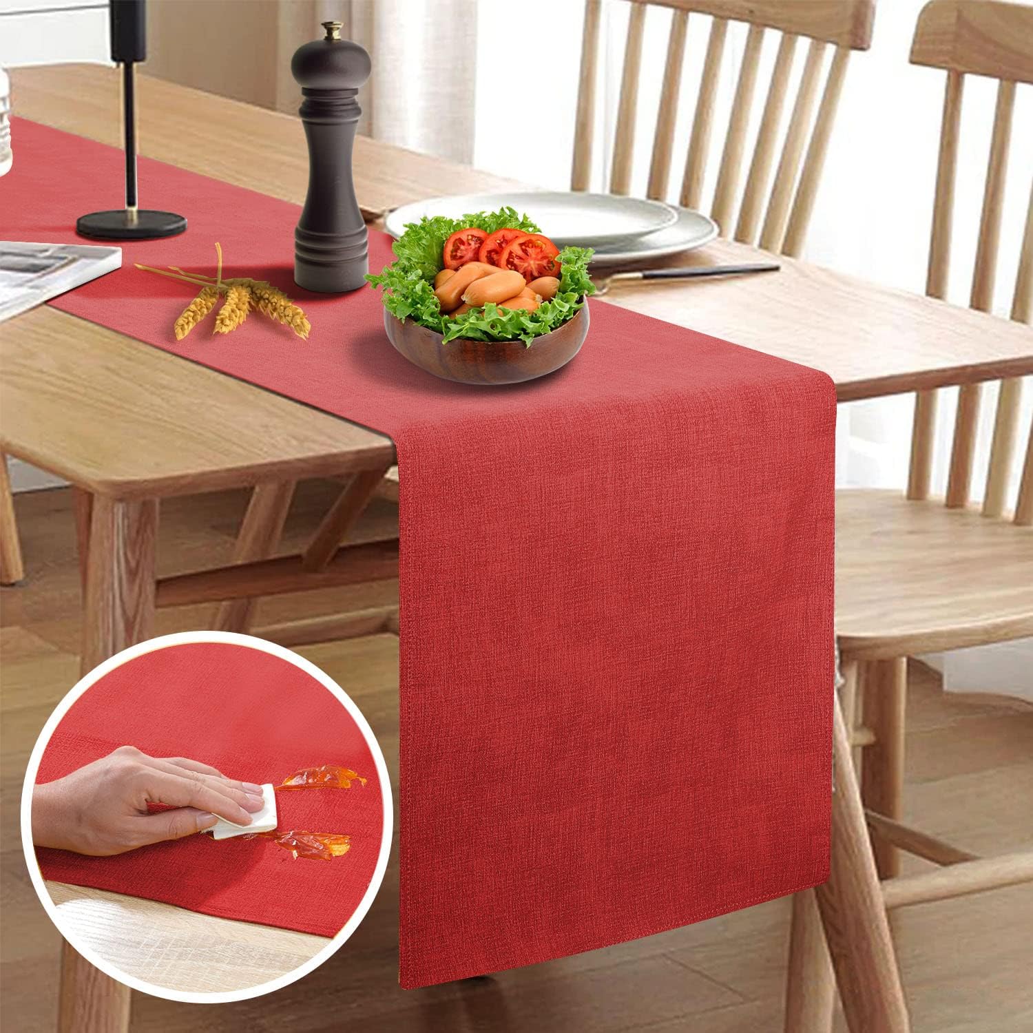 Rinpon Waterproof Wipeable Table Runner, Thick Farmhouse