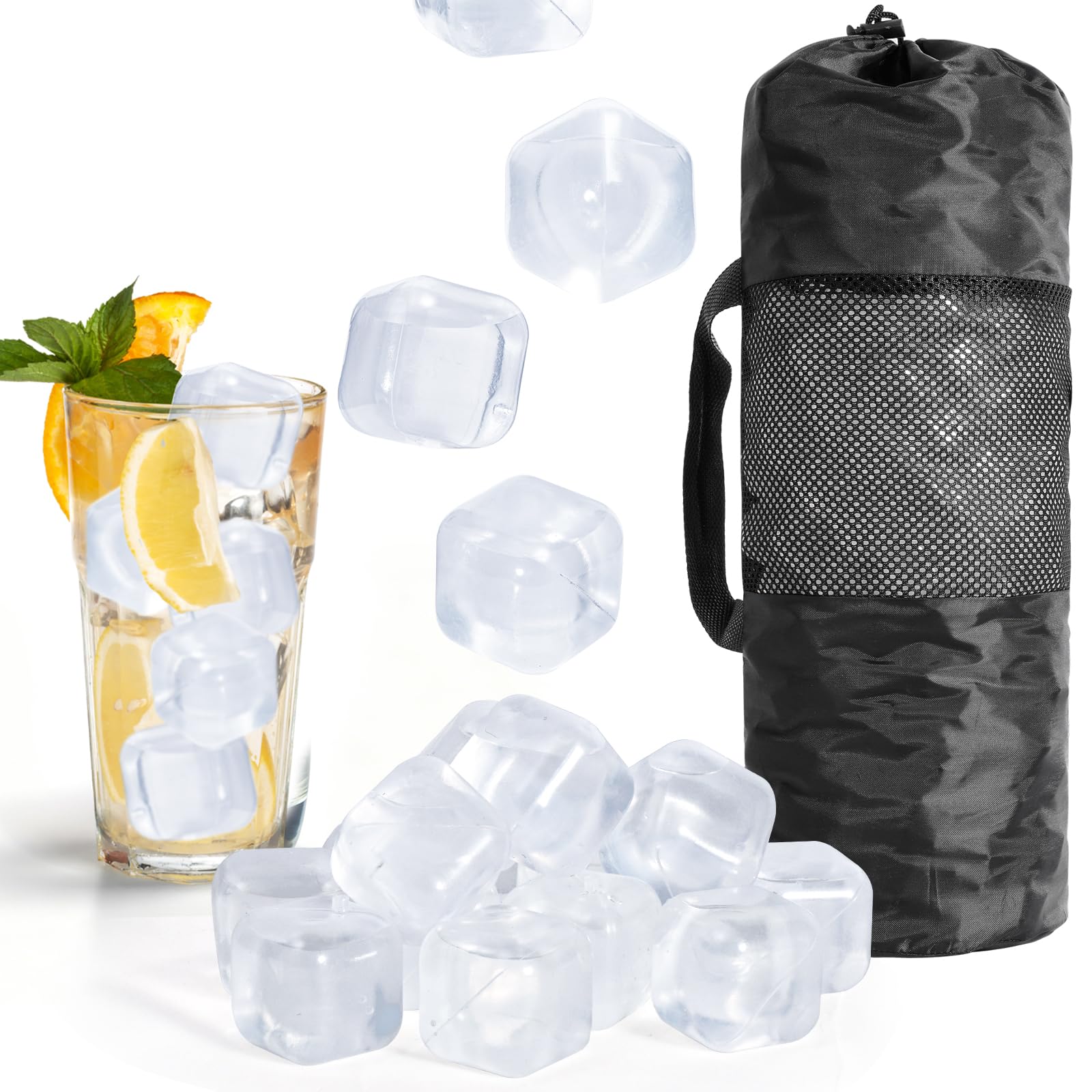 Photo 1 of 380 Pack Reusable Ice Cubes for Drinks, BPA-Free Plastic Ice Cubes, Refreezable & Washable Ice Cubes Reusable Without Diluting for Whiskey, Coffee, Parties, Camping & Ice Bath