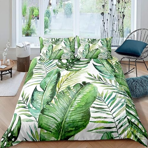 Miniatura 1 de Erosebridal Funda de edredón de hoja de palmera, tamaño Queen, funda de edredón hawaiana de hoja de plátano para niños, niñas y adolescentes, juego