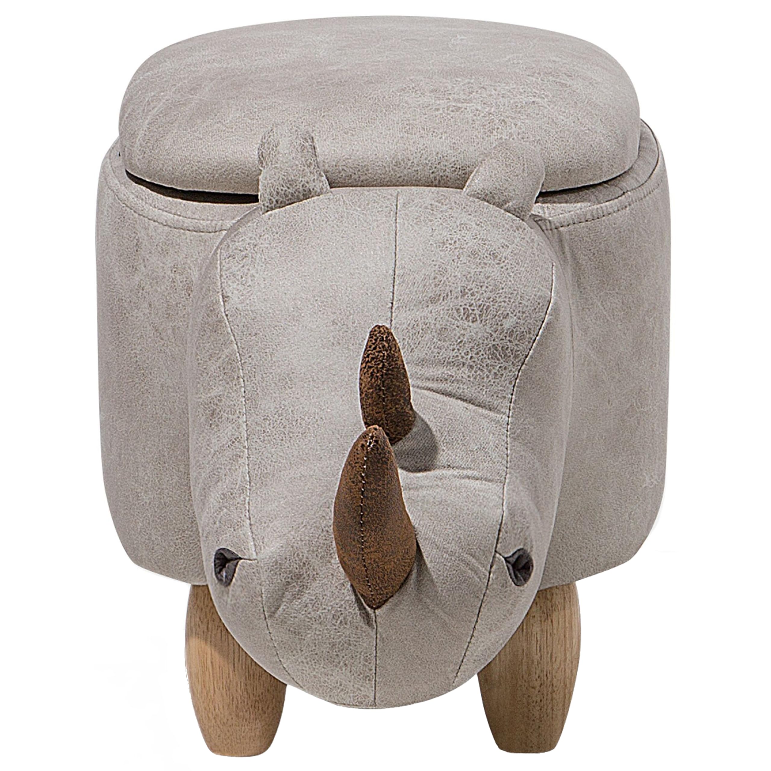 Hocker Nashorn Lederoptik hellgrau Tierhocker für Kinder mit Stauraum Rhino