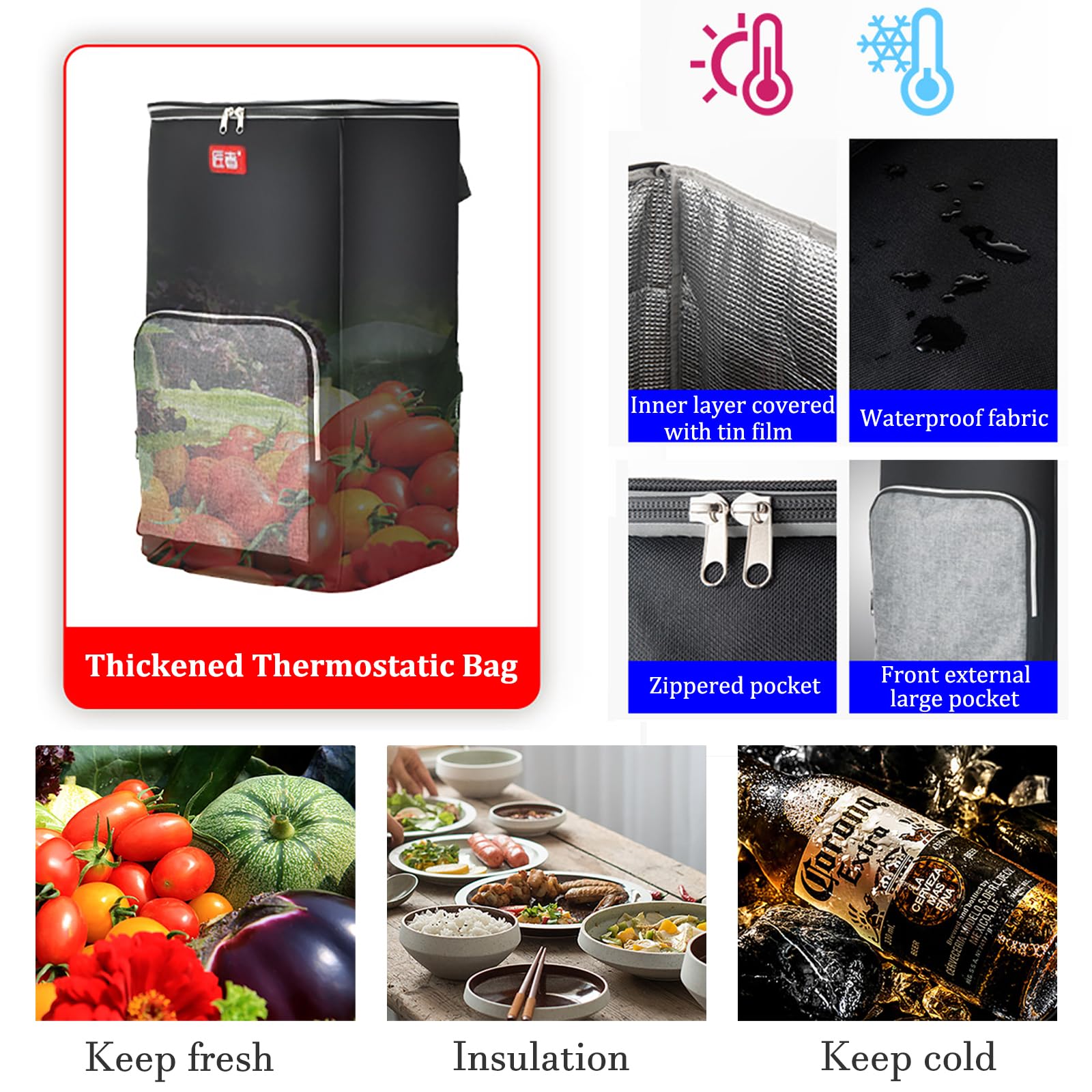 Aluminium Einkaufstrolley Treppensteiger,mit Kühlfach, 2in1 Einkaufstrolley klappbar abnehmbare Tasche 6 Rollen Treppensteiger Einkaufswagen Einkaufshilfe Trolley, Wasserdicht (Black)