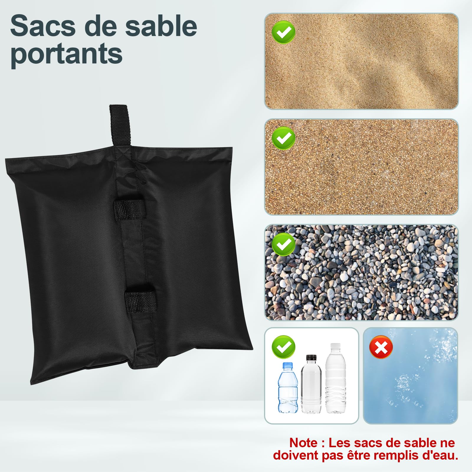 WOLTU Sacs de Sable Lot de 4, Sacs de Poids pour Tonnelle, pour Tente, Parasol, Charge Maximale 7 kg, Noir