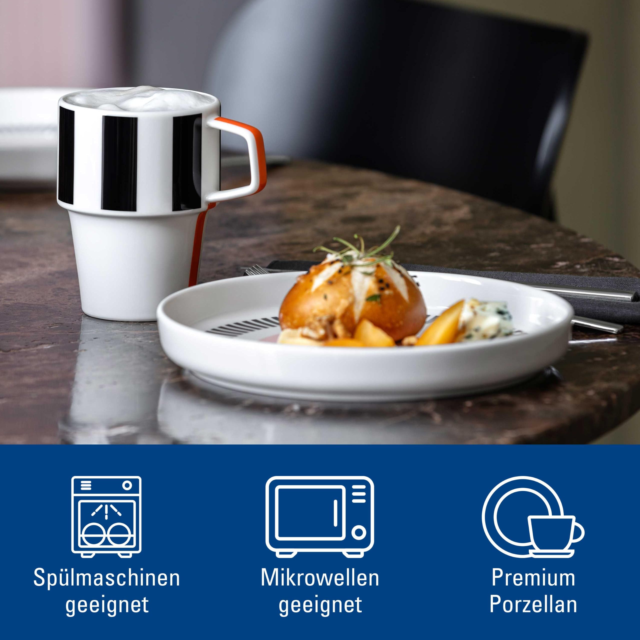 Villeroy & Boch - Memphis Collection Frühstücksteller 21 cm Bunt, Spülmaschinenfest, Mikrowellensicher, Kleiner Teller für Kuchen und Snacks, Dessertteller, Design mit Rosa Akzent, Premium Porzellan