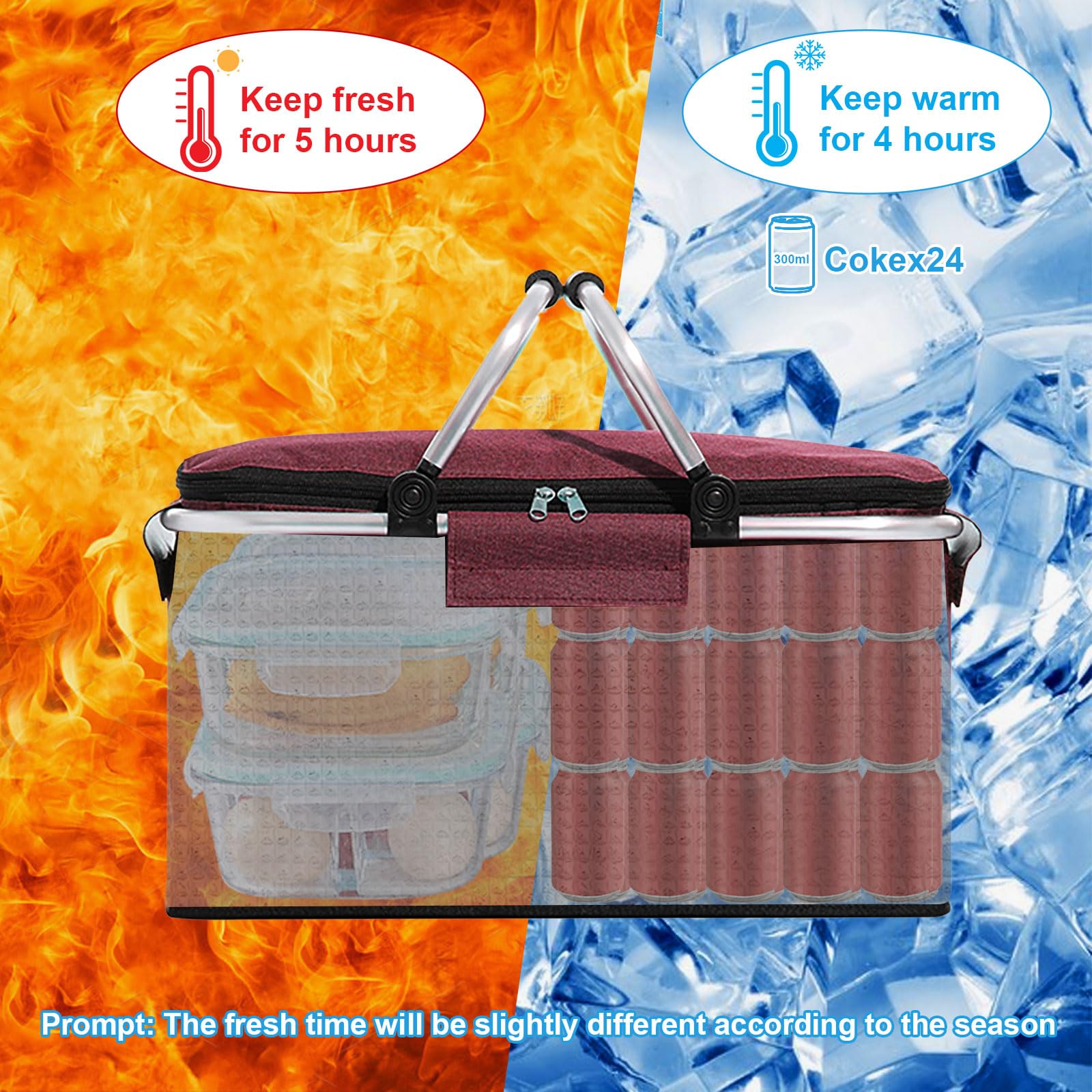 18L Einkaufskorb Faltbar, Einkaufskorb mit Kühlfunktion, mit Deckel, Korb Einkaufen, Kühlkorb Klappbare, Kühlbox Tragbare, Tragekorb, Isoliert für Reisen, Picknick, Einkaufen