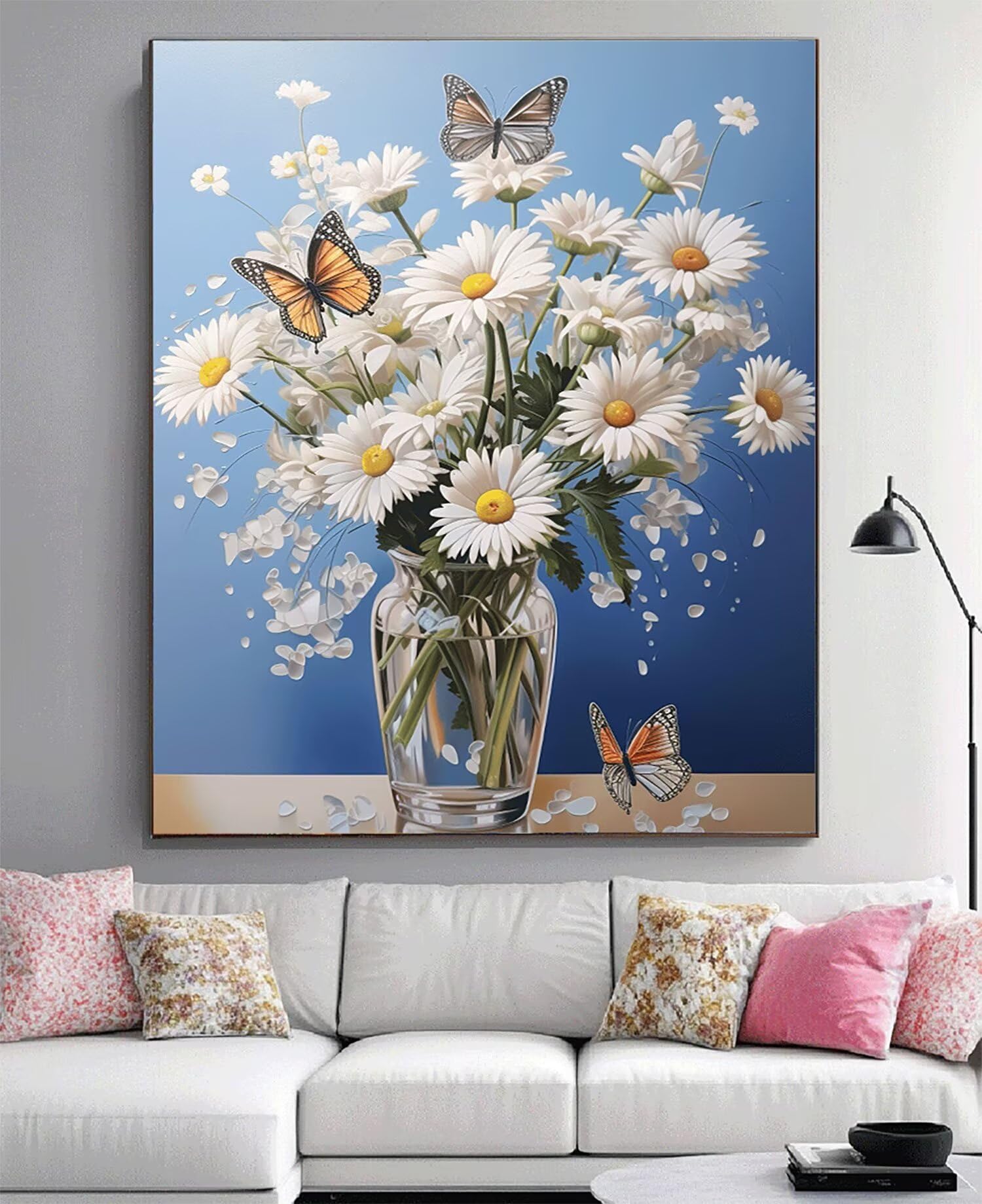 Obraz diamentowy duży 90 x 60 cm motyl malarstwo diamentowe kompletny zestaw, DIY stokrotka mozaika diamentowa malarstwo diamentowe, diamenty, kryształowa sztuka diamentowa, kreatywne obrazy z