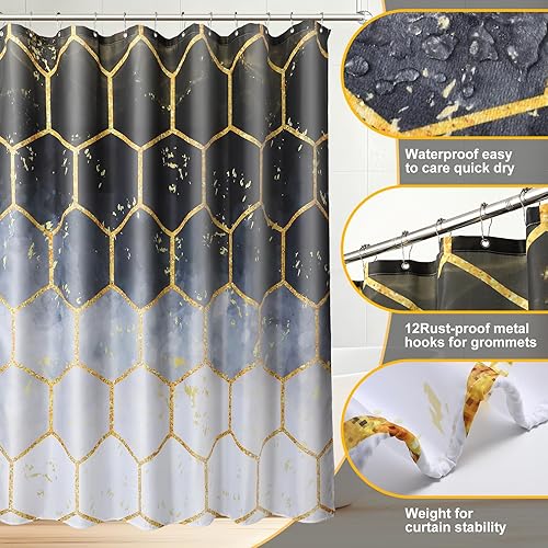 Miniatura 2 de Juego de baño negro con cortina de ducha y alfombras, 25 piezas, juego de accesorios de baño, basura, dispensador de jabón, jabonera, cepillo de