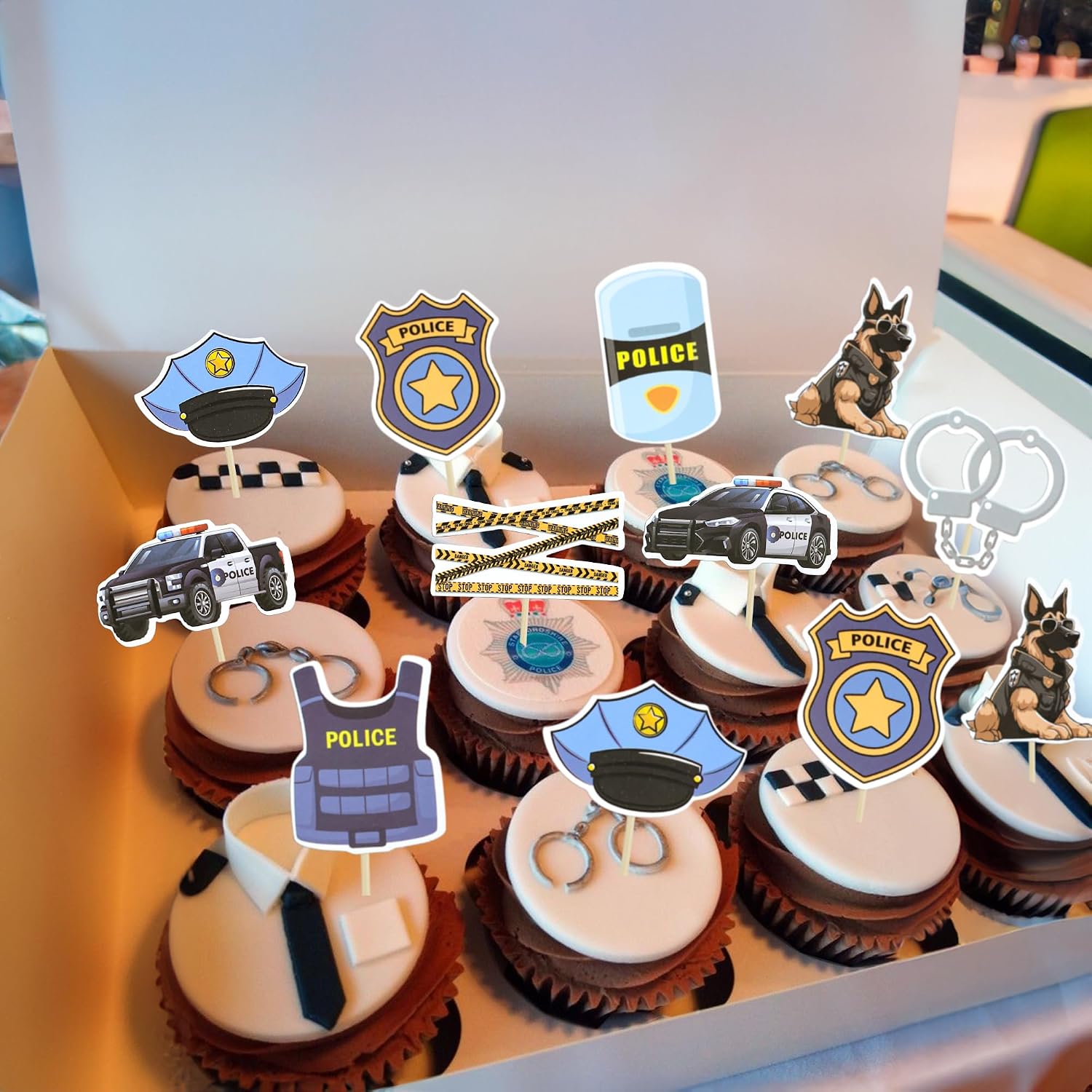 Gyufise 36Pcs Police Cupcake Toppers Policeman Birthday Cupcake Picks Police Cake Decorations for Police Emblem Theme Birthday Party Cake Decor Supplies