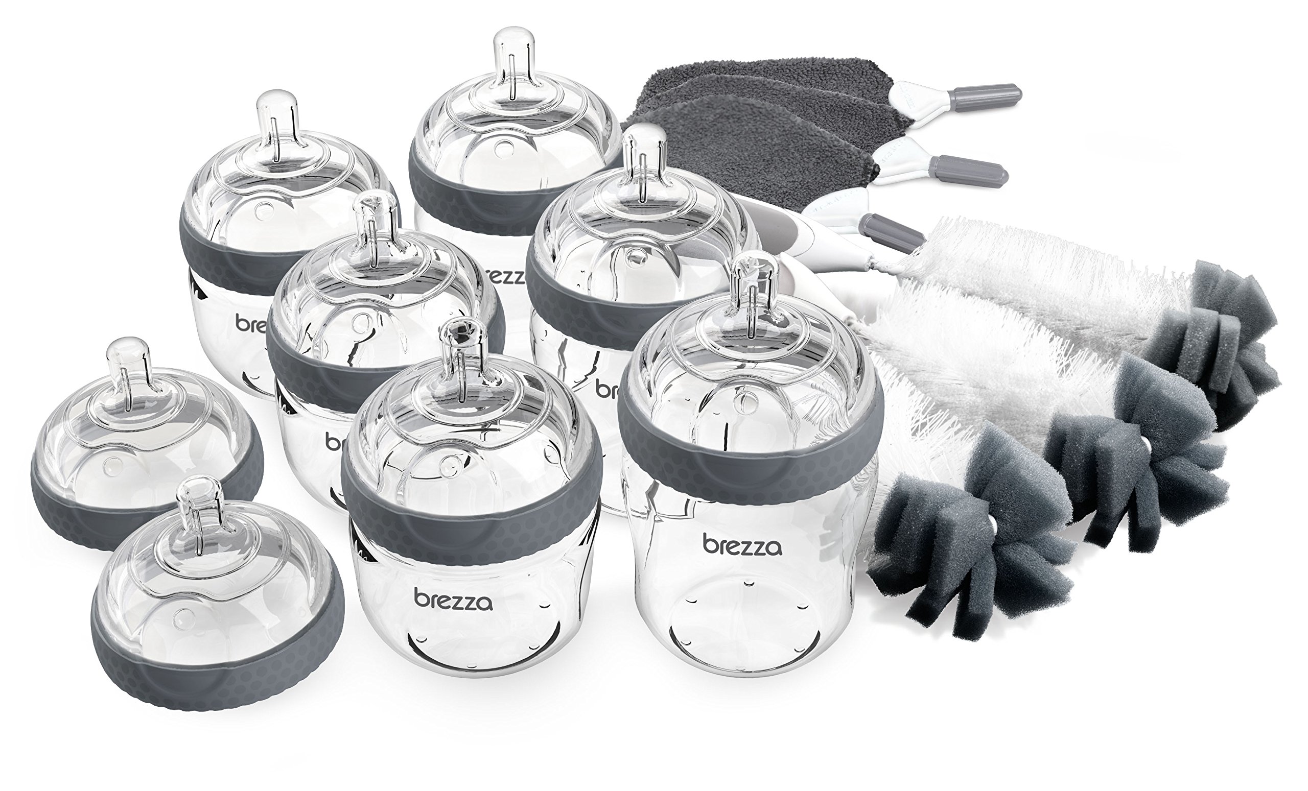 Buy Baby Brezza Glass Baby Bottle Starter Gift Set 6 Bottles and 8 Nipples Plus Bottle Brush