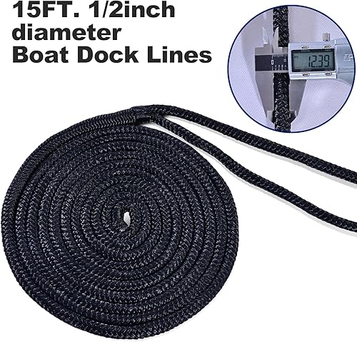 Miniatura 3 de Boat Dock Lines - Cuerda de amarre de nailon trenzado doble de 12 pulgadas x 15 pies, líneas de muelle con ojales de 12 pulgadas. Cuerda de amarre