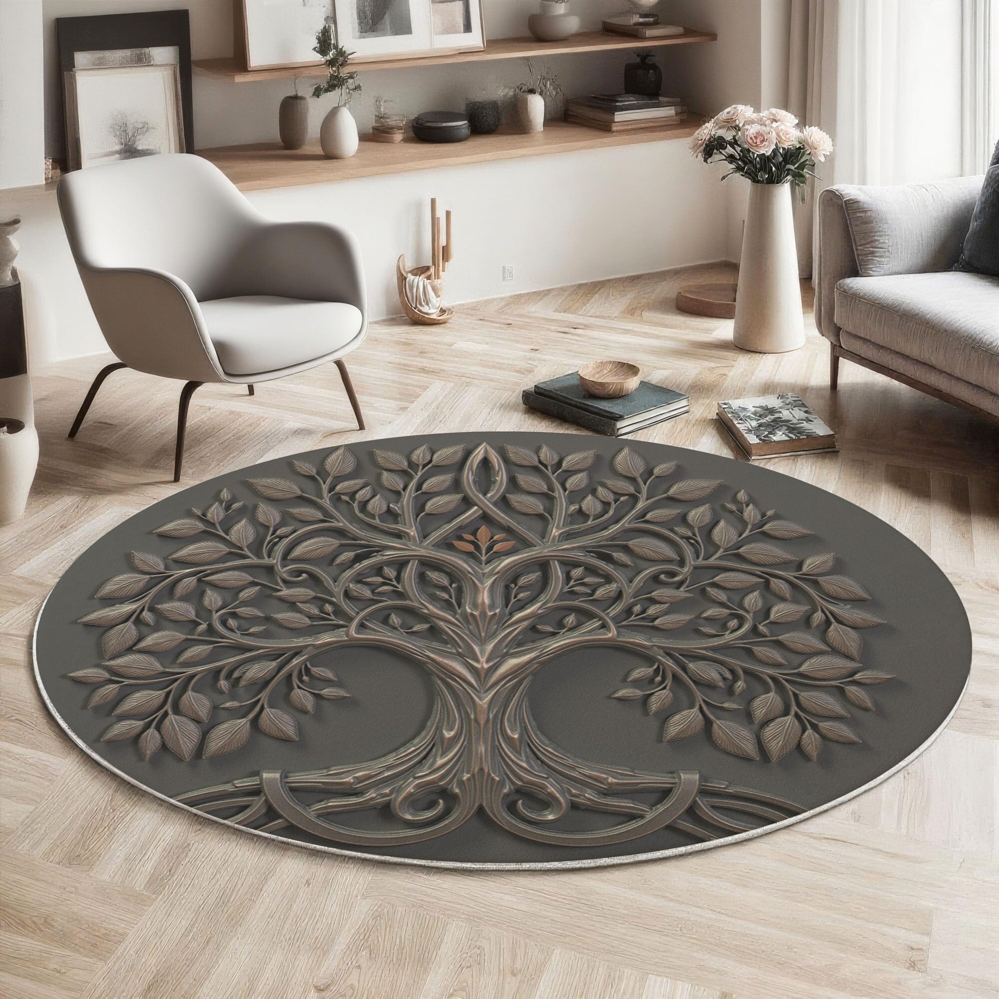 Tapis antidérapant et lavable en machine style rétro arbre 3D