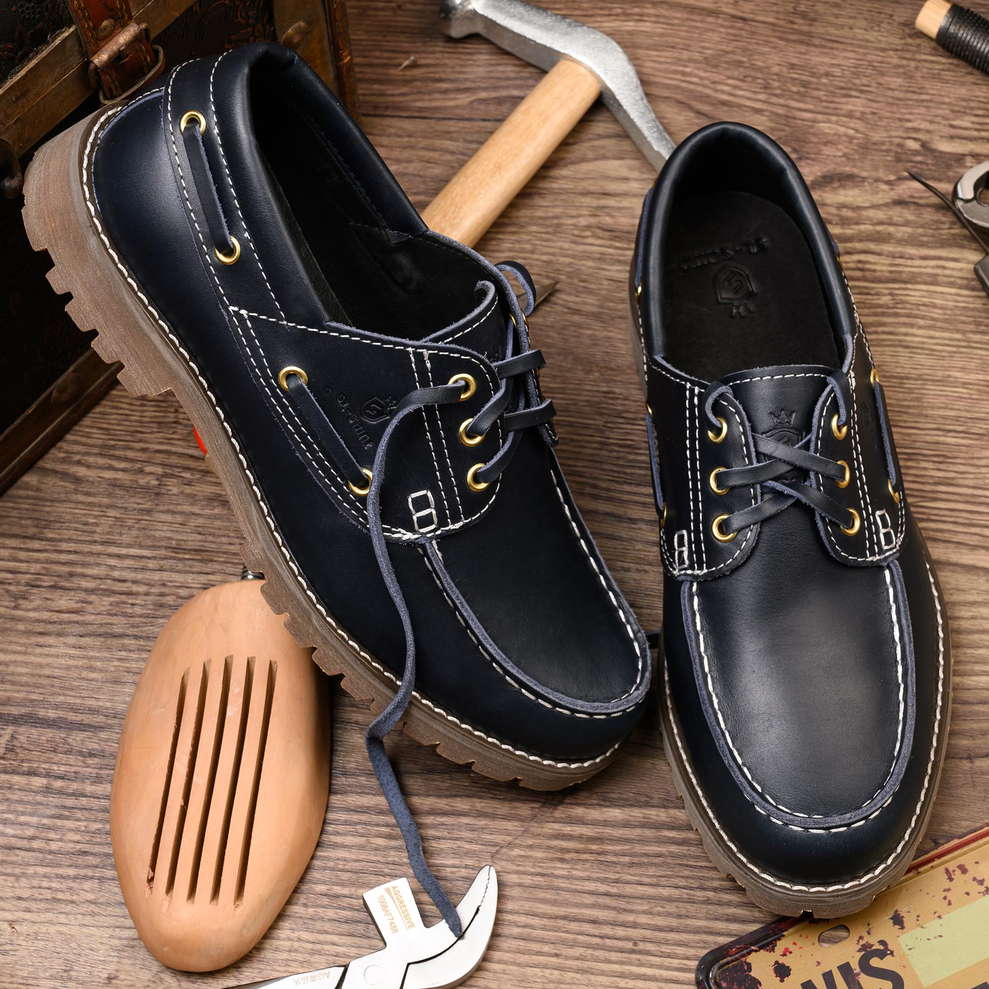 SL-Saint Scarpe Classiche Boat&Deck da Uomo Fatte a Mano Moc Toe Lace Up Moda Confortevole in Pelle Pieno Fiore