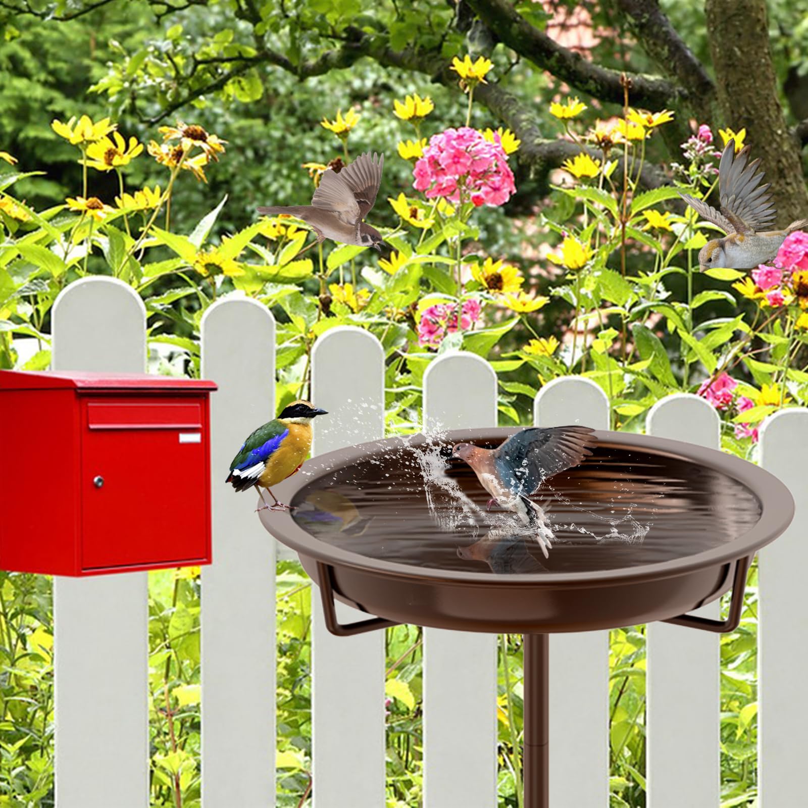 KHayRovies Bird Bath for Outdoors Metal Garden Birdbath Bowl for Outside with 4 Prongs Base Stake - Image 3