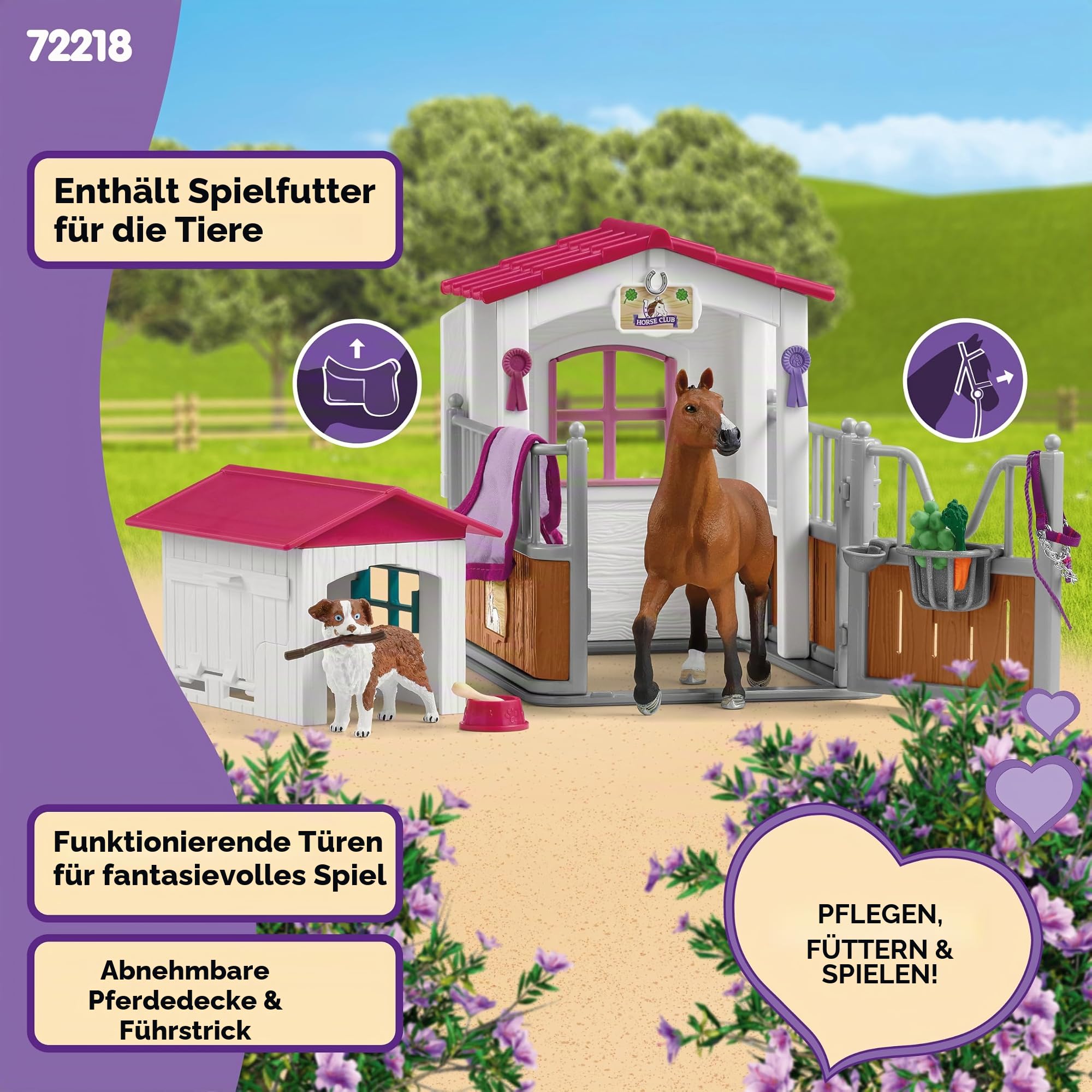 Box mit Hannoveraner Stute und Australian Shepherd, Pferdefigur und Zubehör, SCHLEICH 72218 Horse Club, ab 5 Jahren