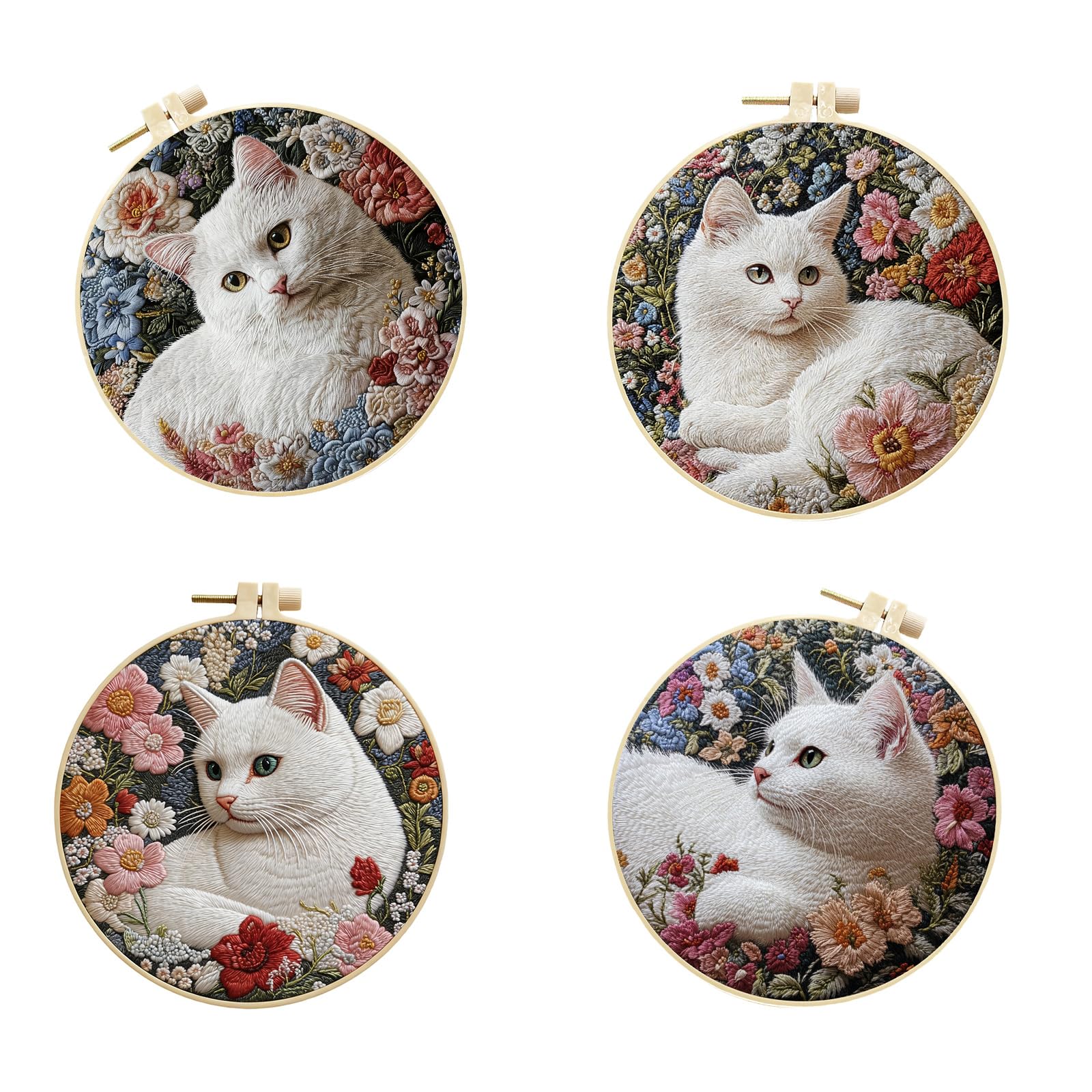 SHINLHUA Creative Cats Embroidery Set with Easy Instructions Cotton Fabric for Creative Fun Craft Cotton Embroidery Set for Relaxing Craft Activity Fun