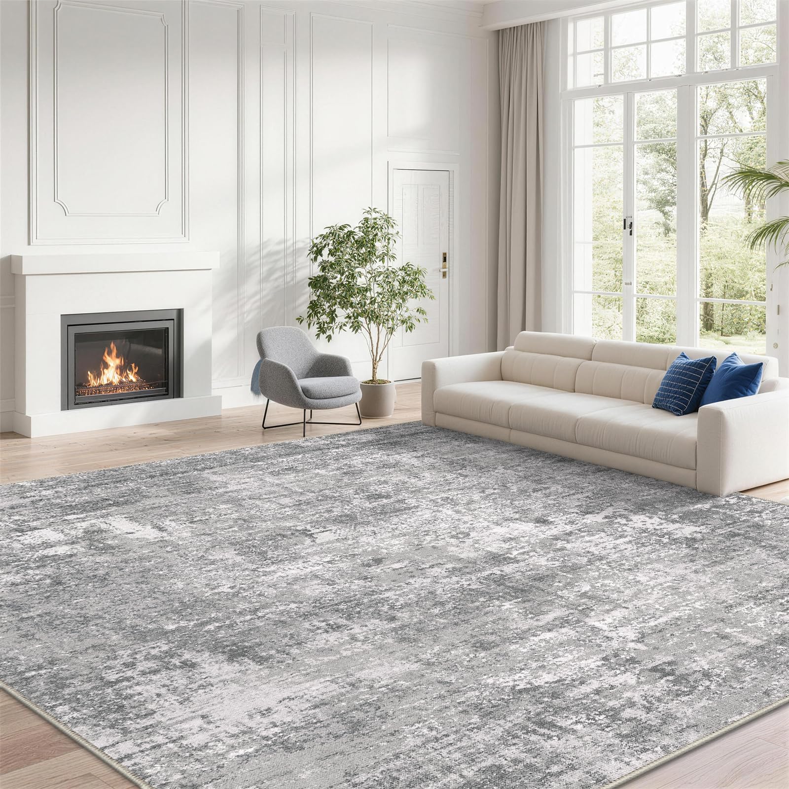 JOYARR Living Room Rug, Washable Non-Slip Low Pile 160x230cm, Grey