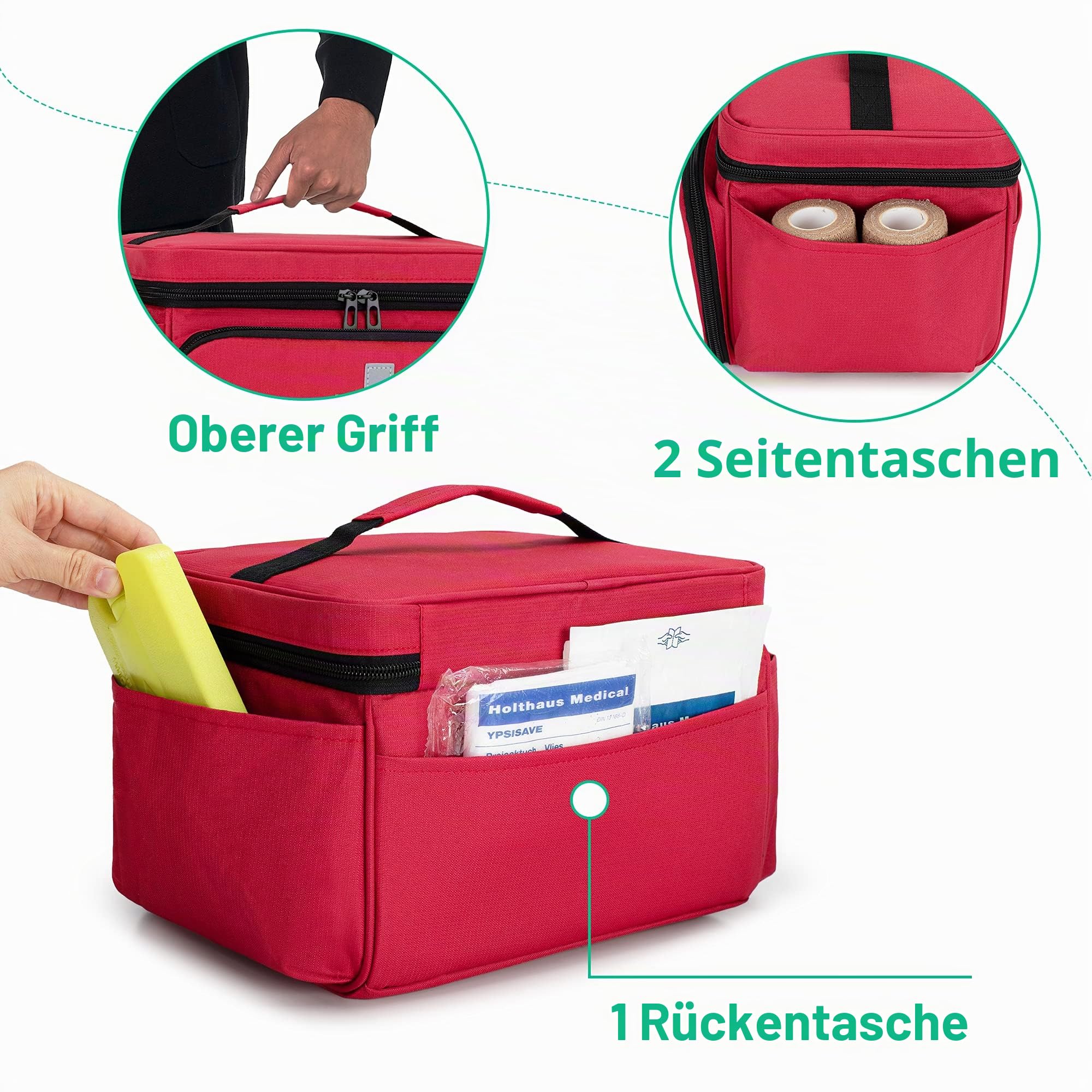 CURMIO Erste Hilfe Sets Tasche, Tragebare Medizinische Tasche, Rot