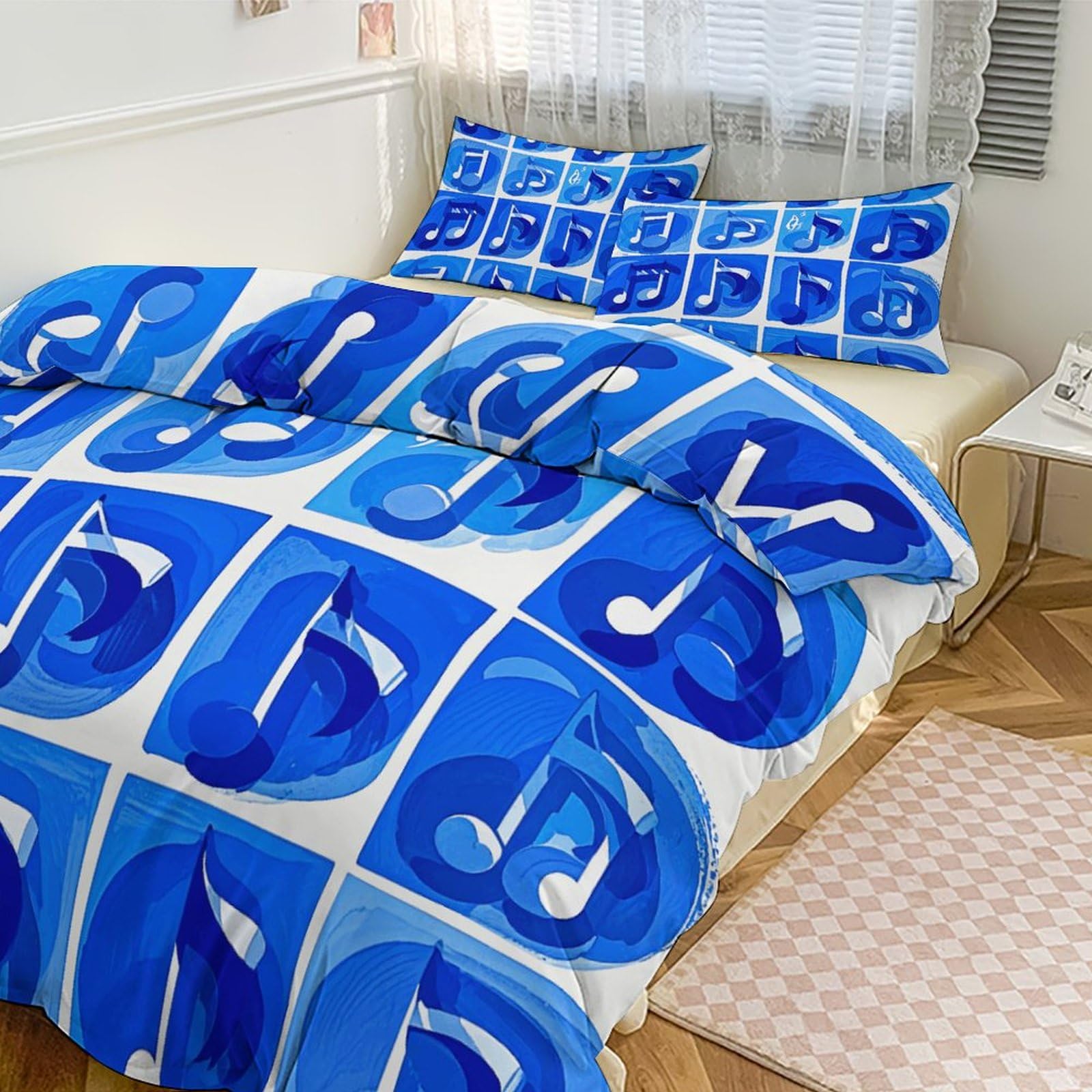 Couette musique bleue 3 pièces pour grand lit de chambre d'hôtel, gîte et couchage de maison