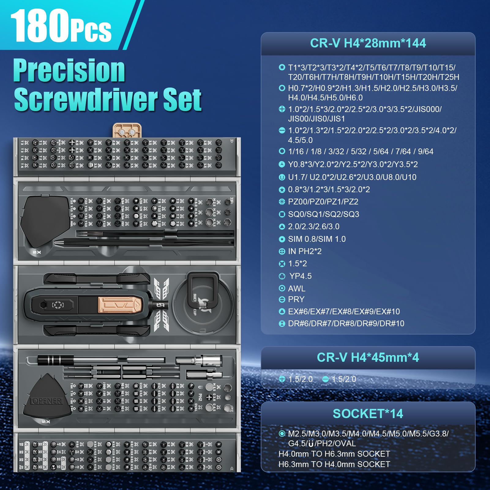 Schraubendreher-Set, 180-teiliges magnetisches Schraubendreher-Set, manueller Schraubendrehergriff mit Verlängerungsstange, Aufbewahrungskoffer für elektronische Computer-Kamera-Brillen-Reparatur