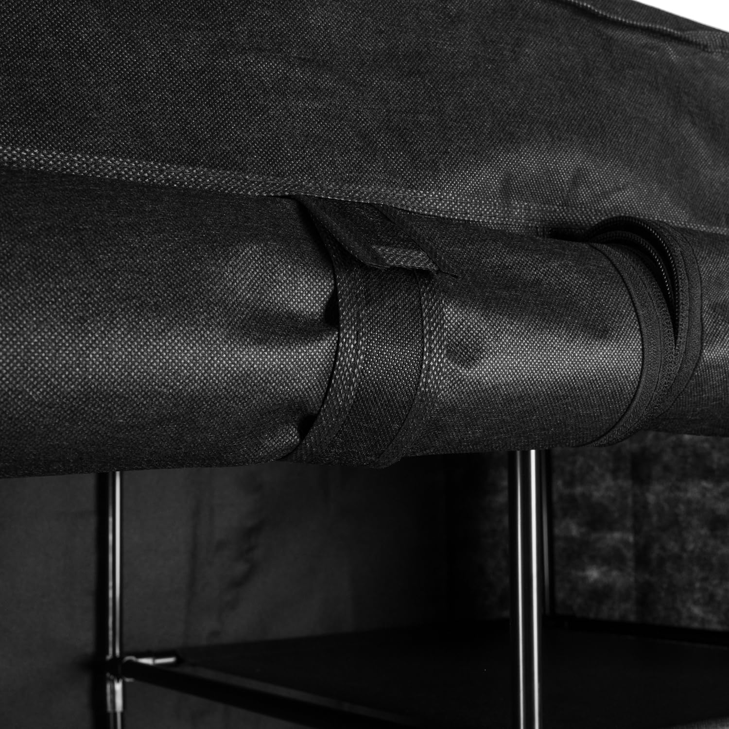 Armario de tela grande 170 x 170 cm, estable, 2 barras para ropa, 14 compartimentos, armario plegable para dormitorio, vestidor, color negro 23740